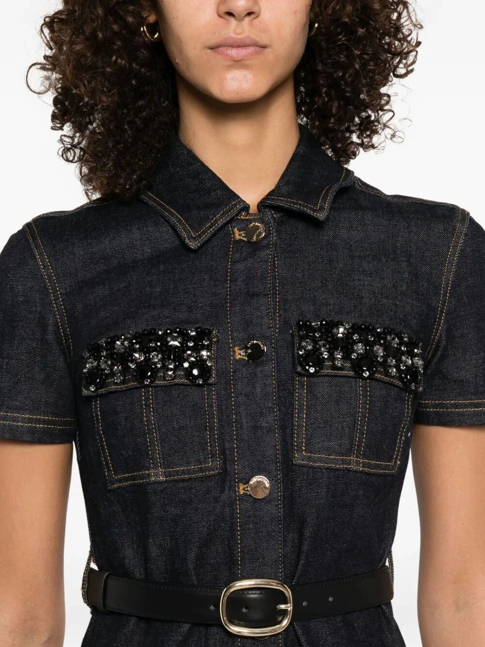 Self-Portrait Women Denim Crystal Trim Mini Dress - 5