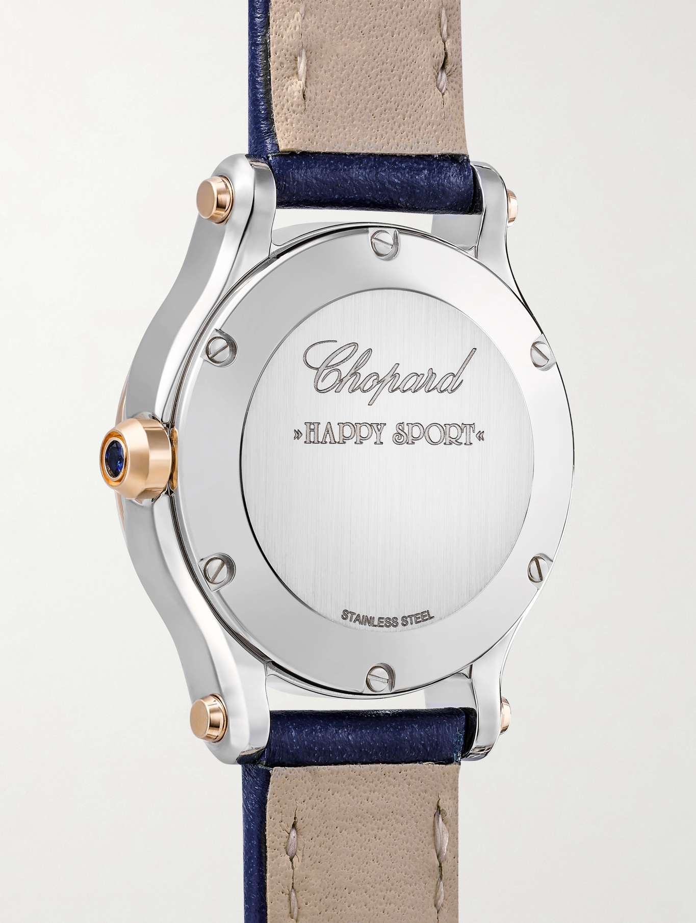 Happy Sport 30mm stainless steel, 18-karat rose gold, leather and diamond watch - 4
