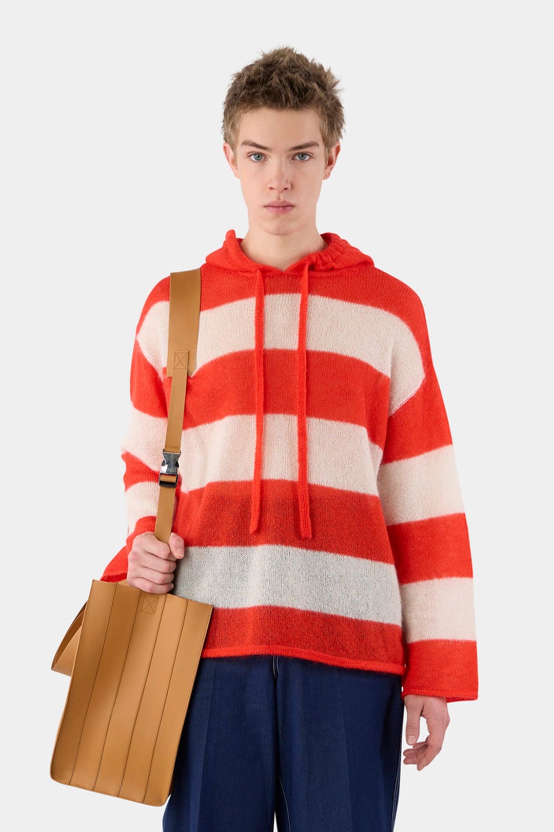 HOODIE / wool / cream & bright red stripes - 3