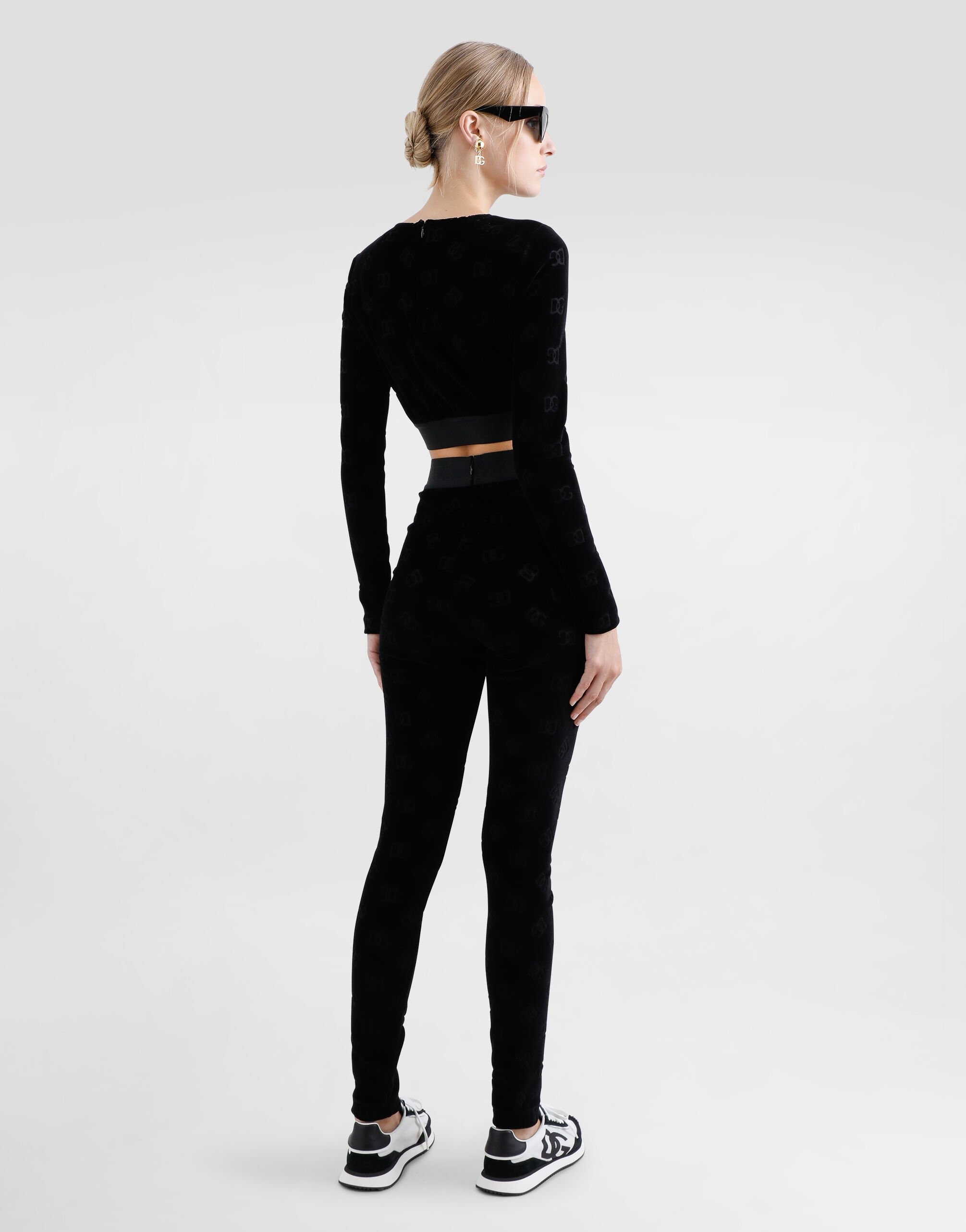 Cotton chenille crop top with jacquard DG logo - 3