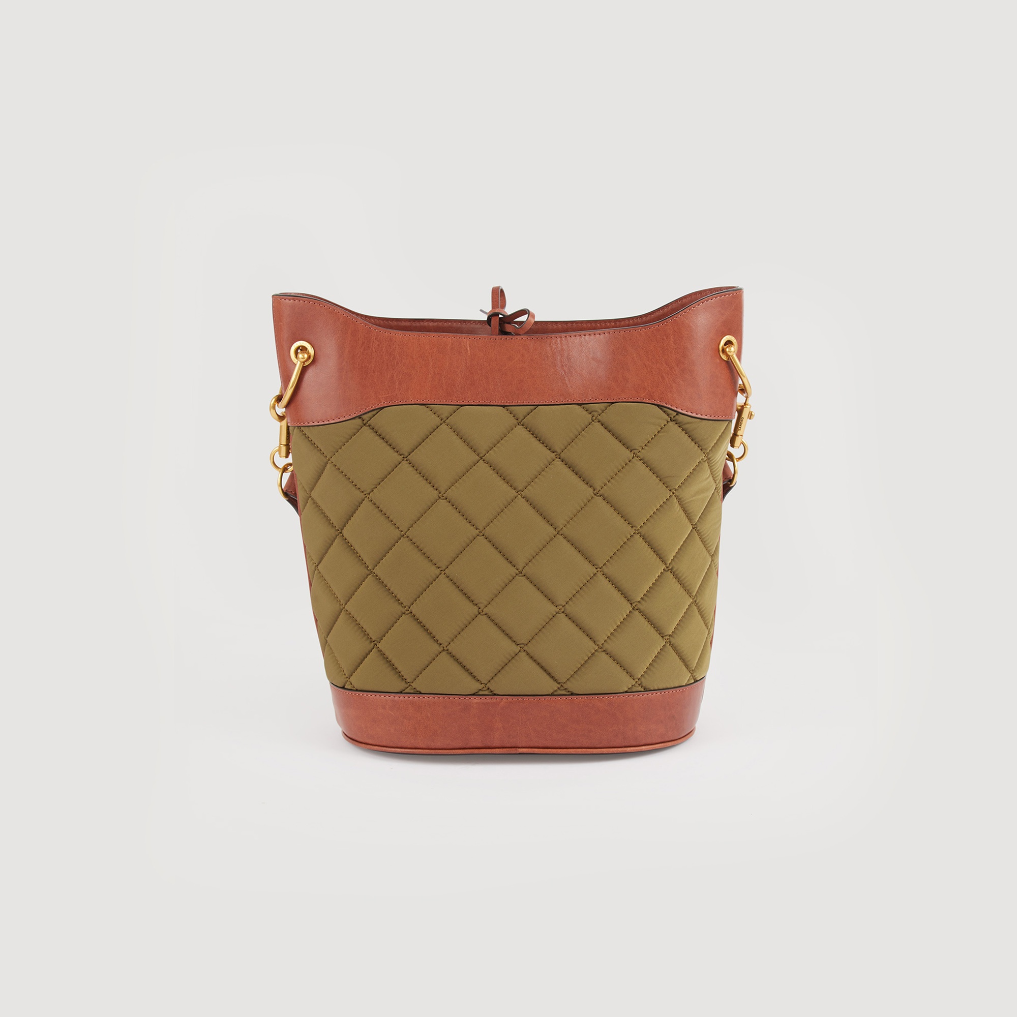 Leather and quilted fabric bucket bag - 4