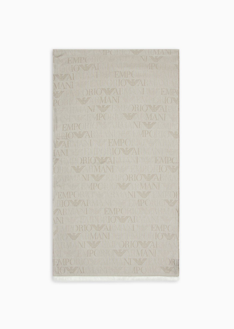 Brushed-fabric scarf with all-over lettering 1