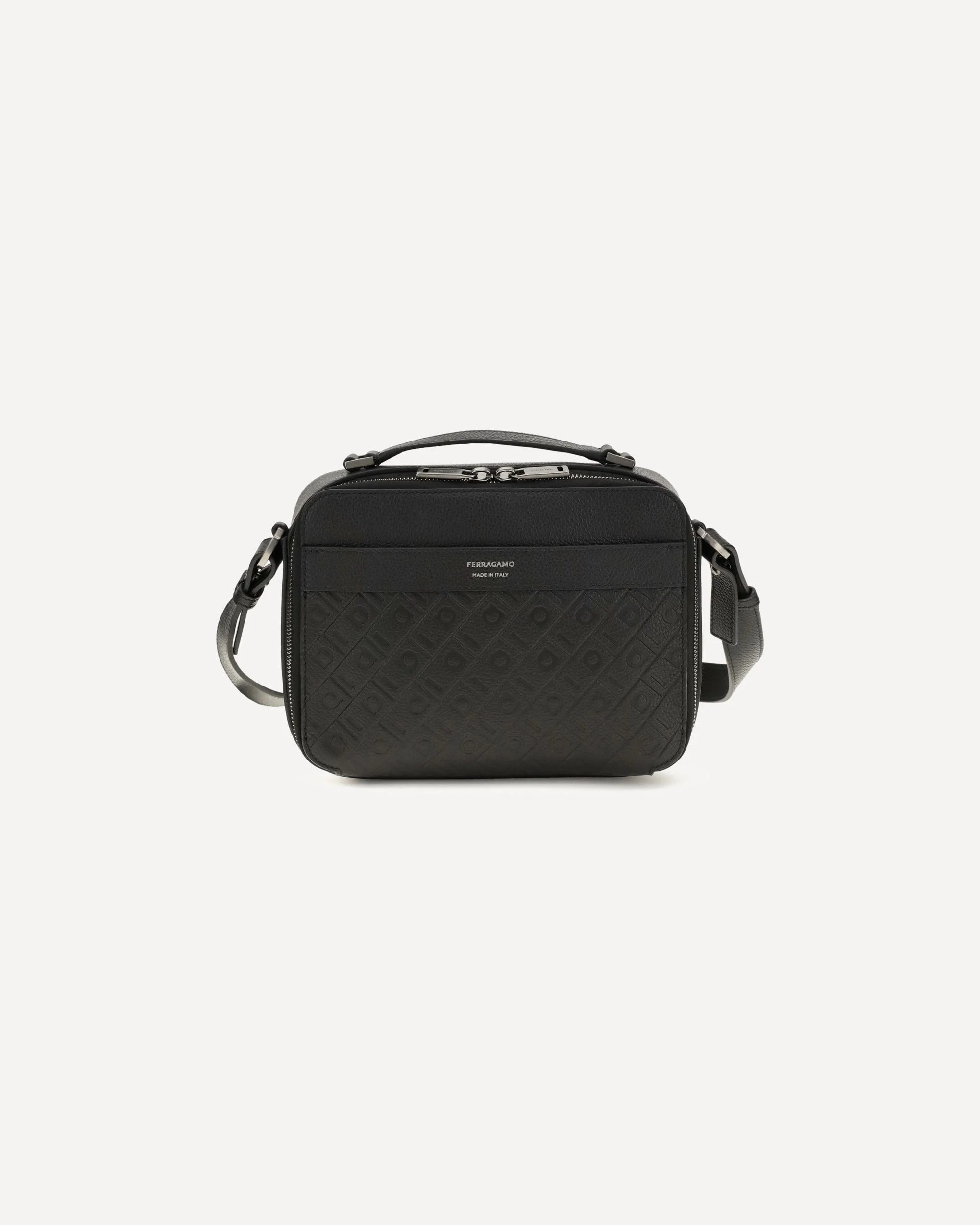 Leather crossbody Bag with embossed Gancini pattern - 1