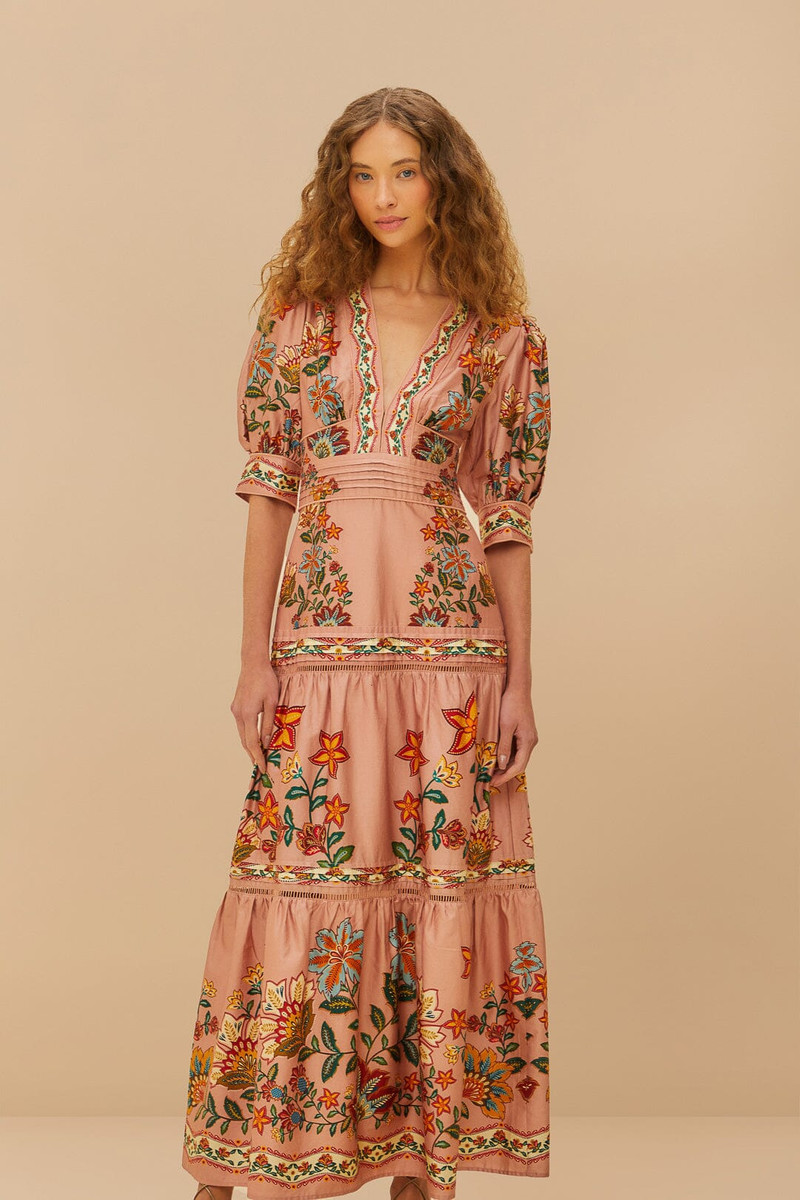 Pink Garden Delight Short Sleeve Maxi Dress 3