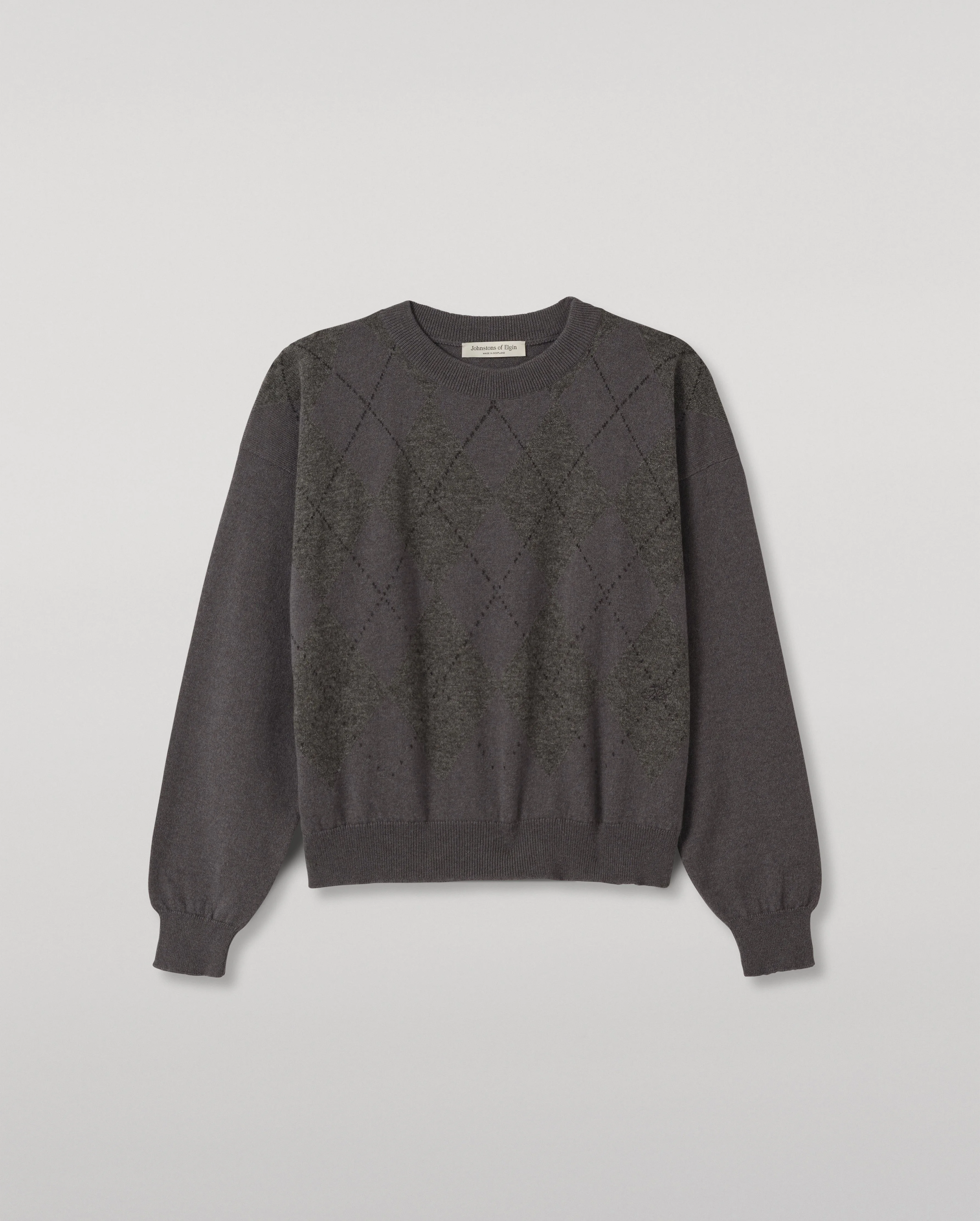 Clan Mid Grey Argyle Cashmere Jumper - 1