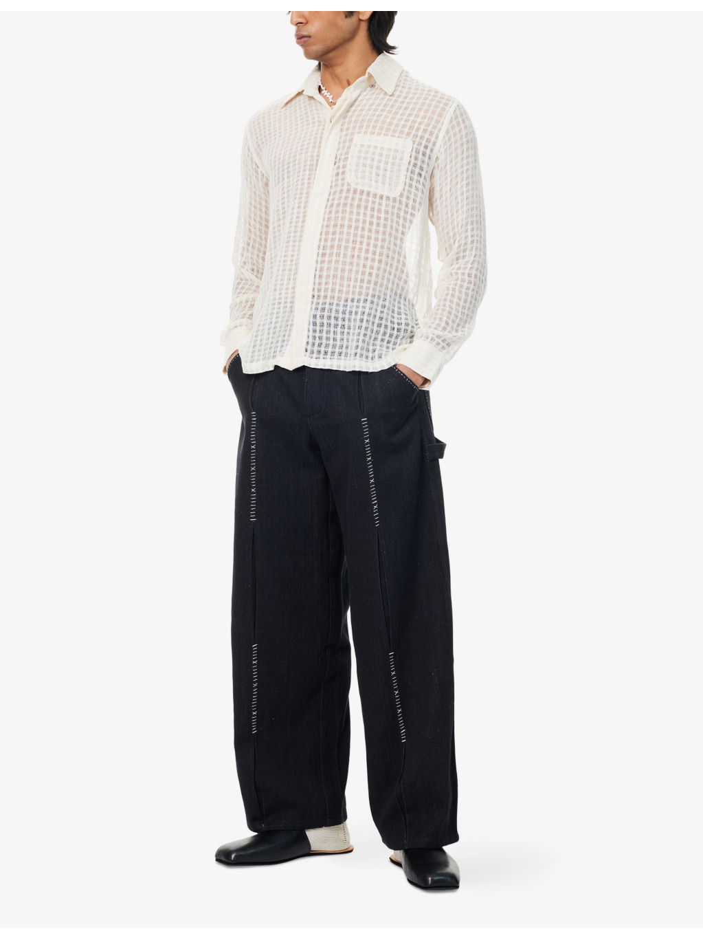 Semi-Sheer Boxy-Fit Cotton Shirt - 2