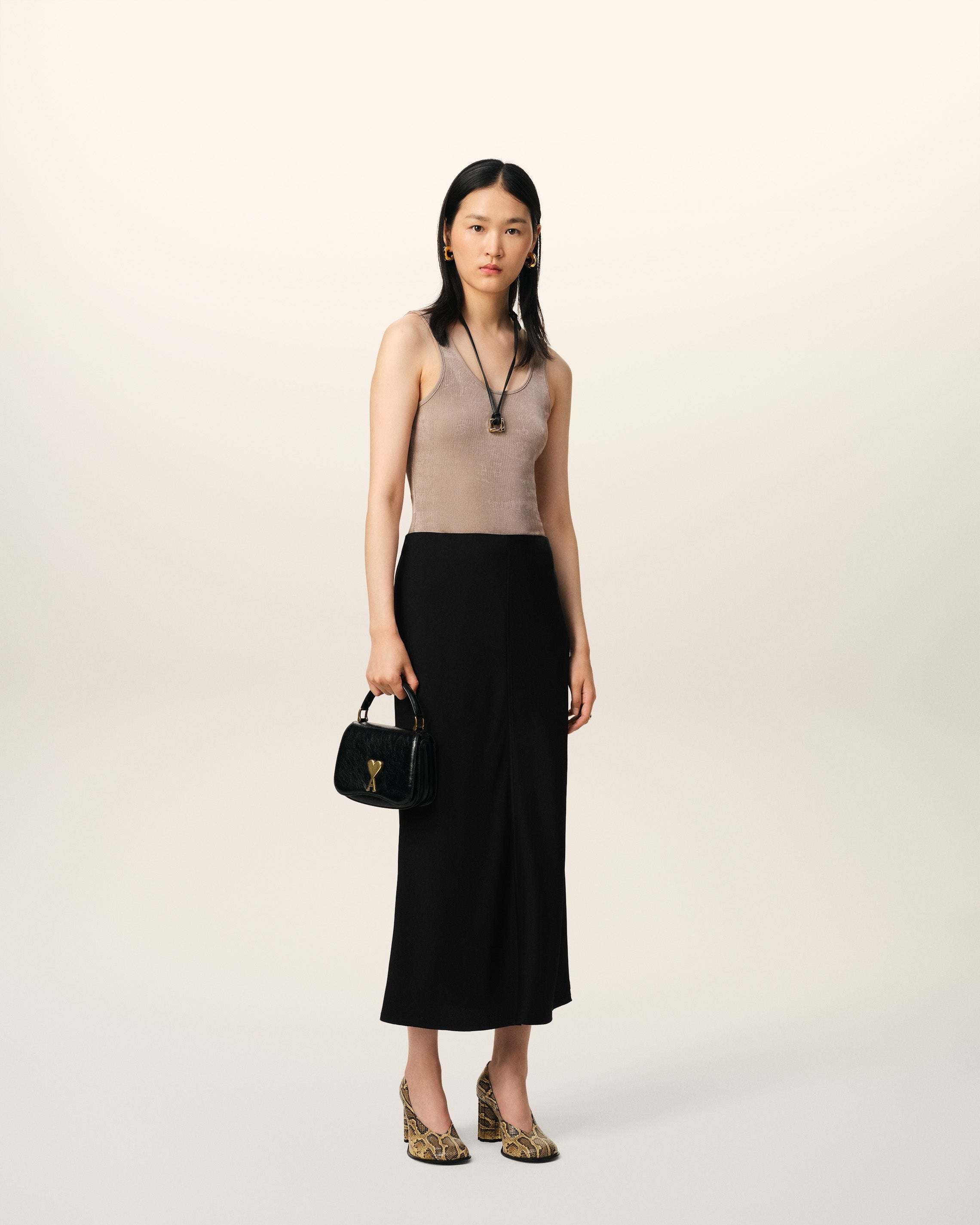 BLACK STRAIGHT MIDI SKIRT - 2