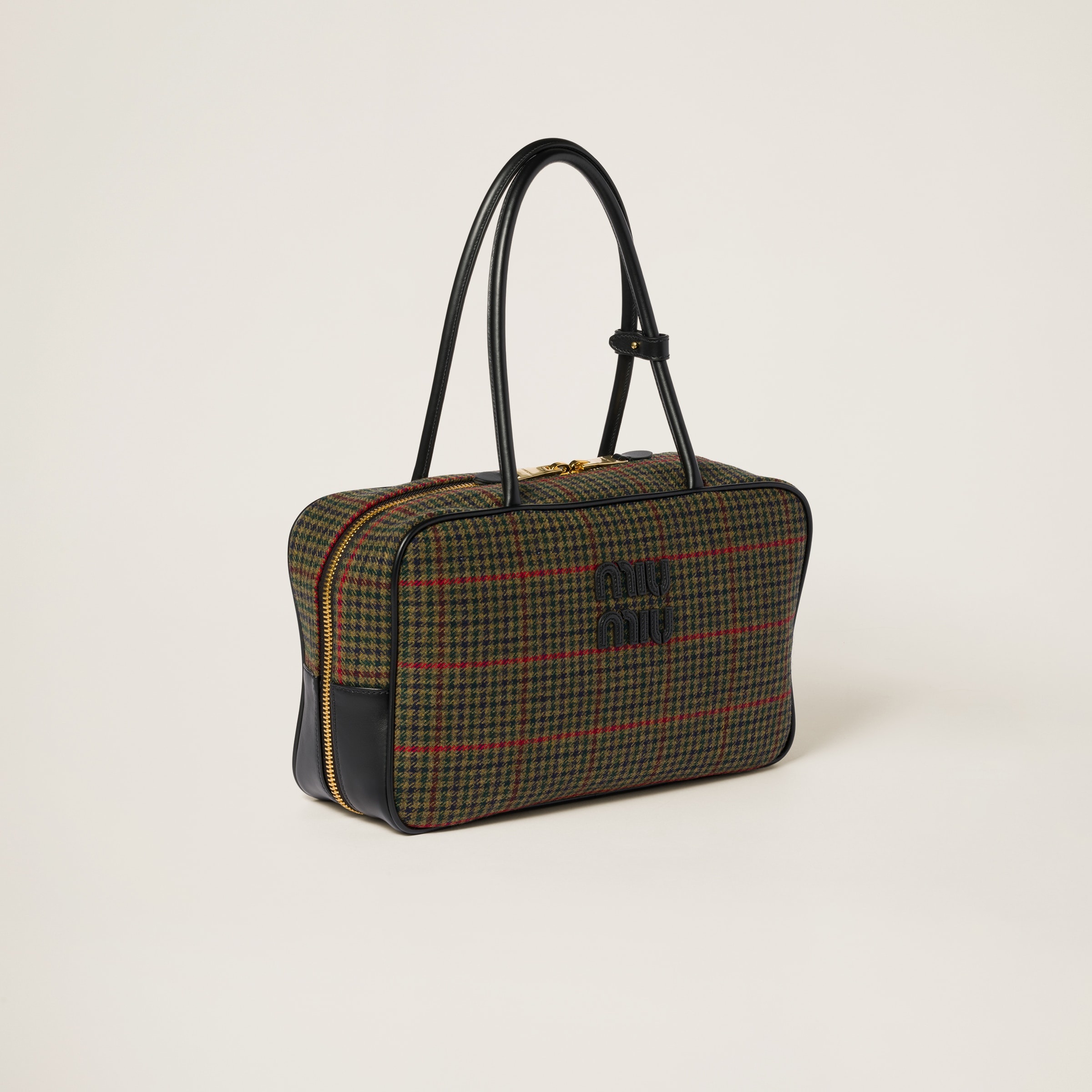 Beau tartan top-handle bag with leather details - 2