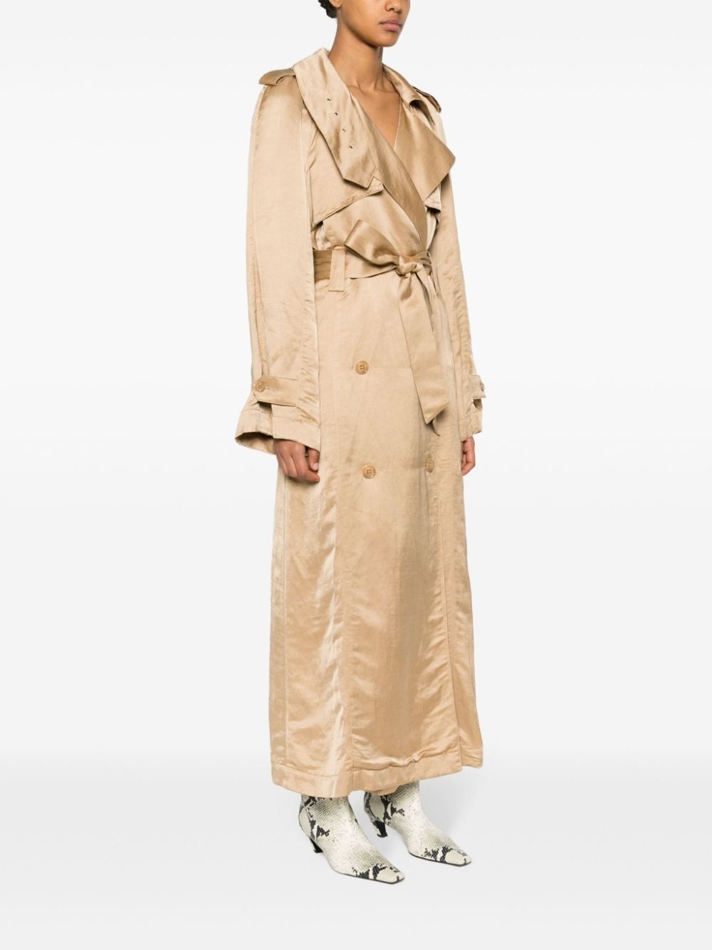 linen-blend trench coat - 3