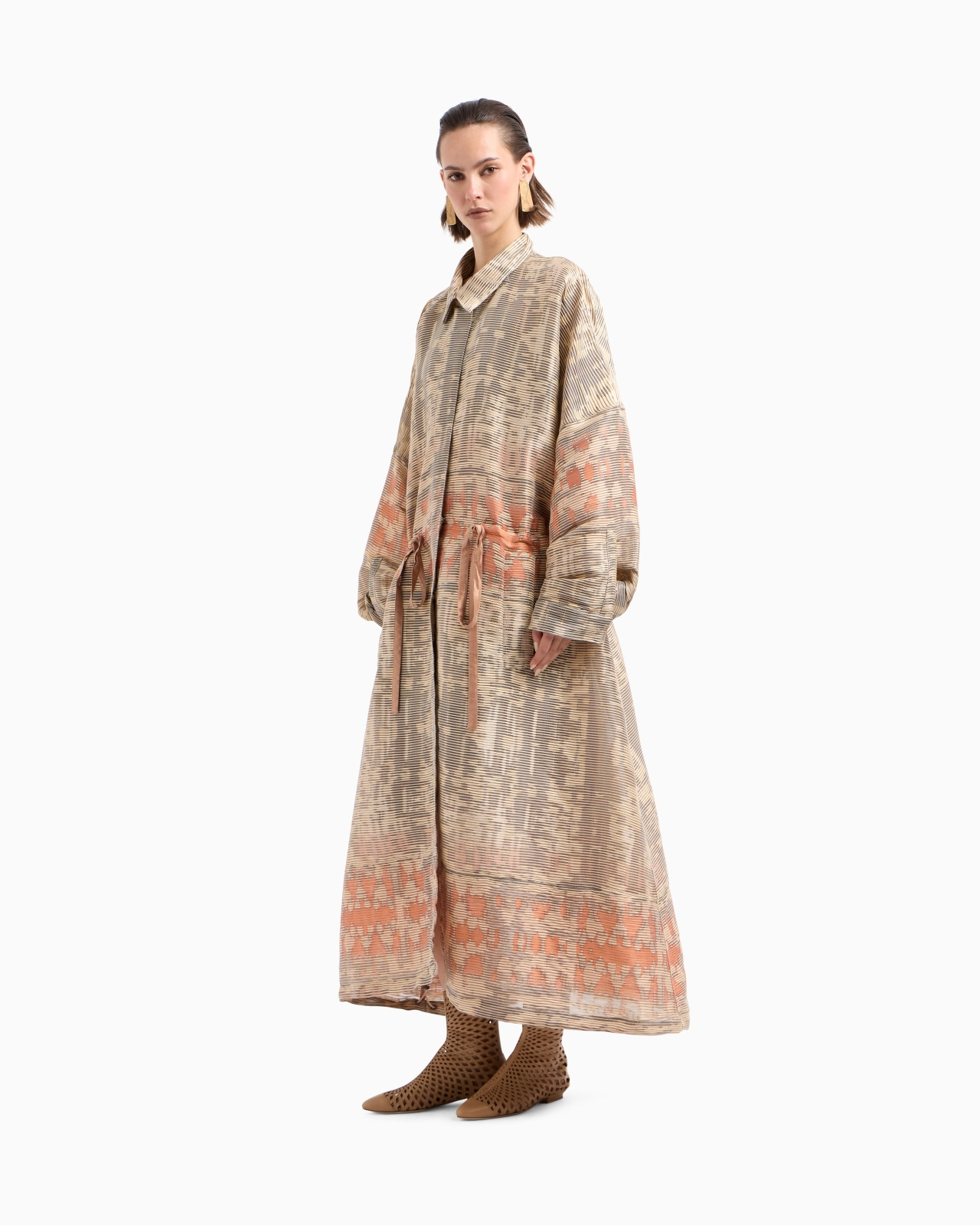 SILK-BLEND JACQUARD CANNETÉ LONG OVERCOAT - 2