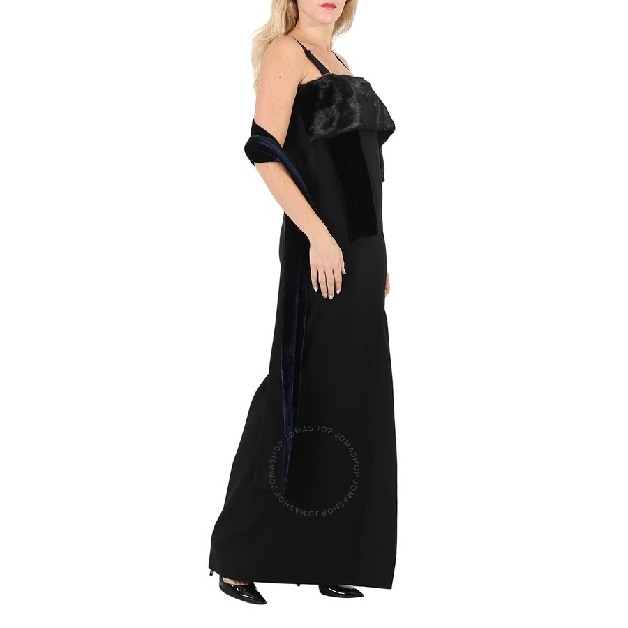 Burberry Ladies Black Faux Fur Detailing Split Velvet Dress - 4