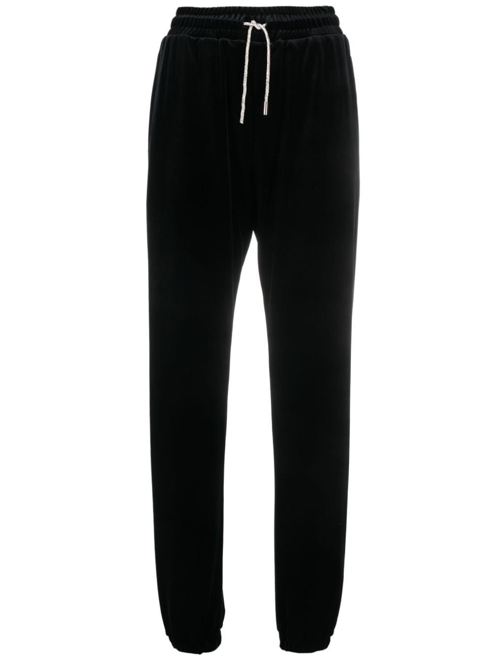 rhinestone-drawstring velvet track pants - 1