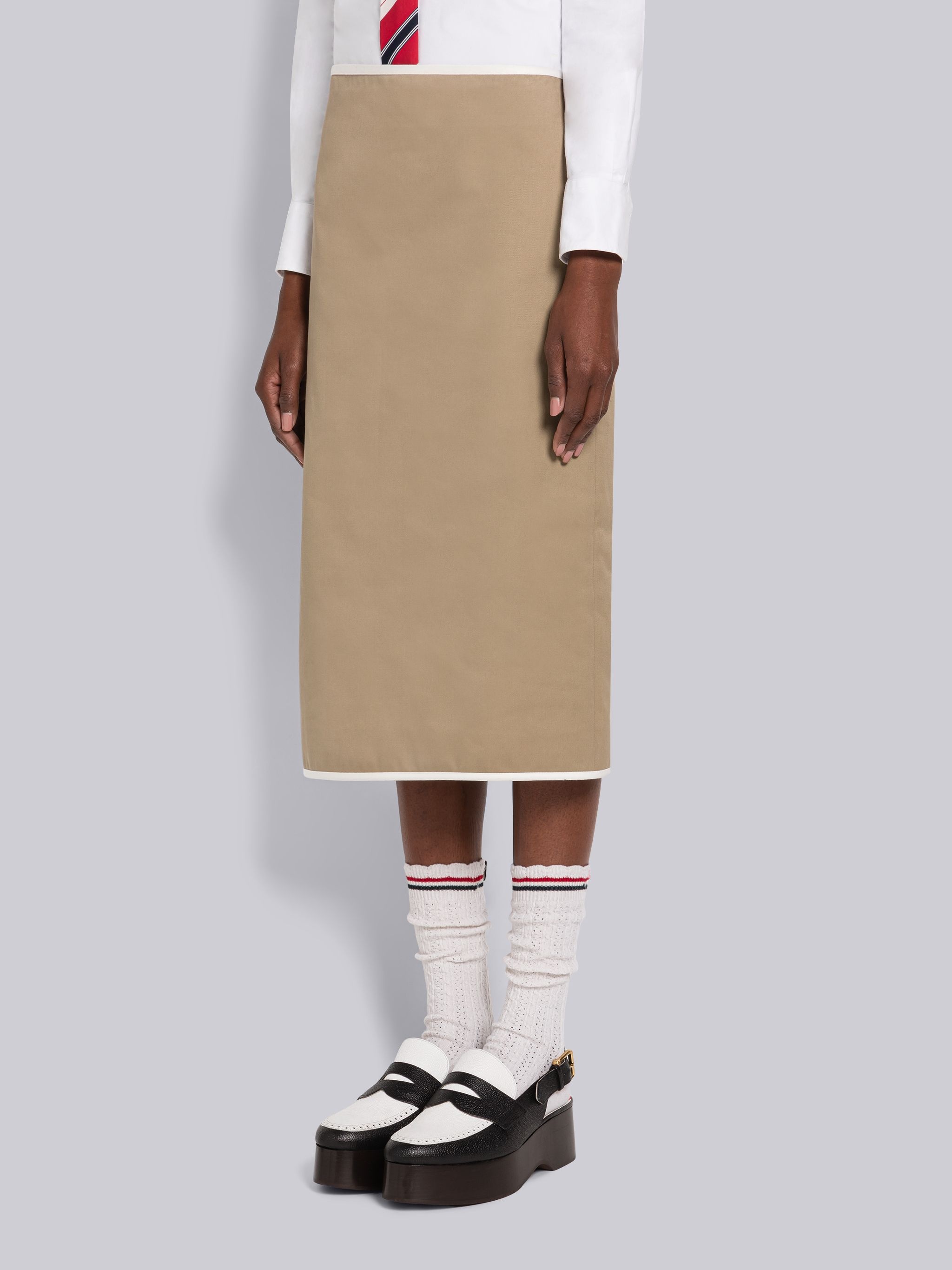 Cotton Twill Low Rise Straight Zip Skirt - 2