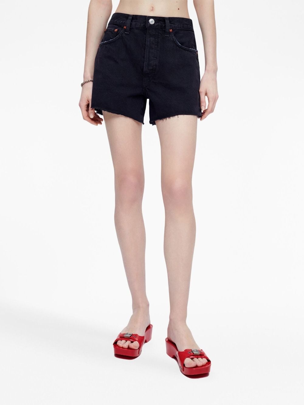 mid-rise washed-denim shorts - 3