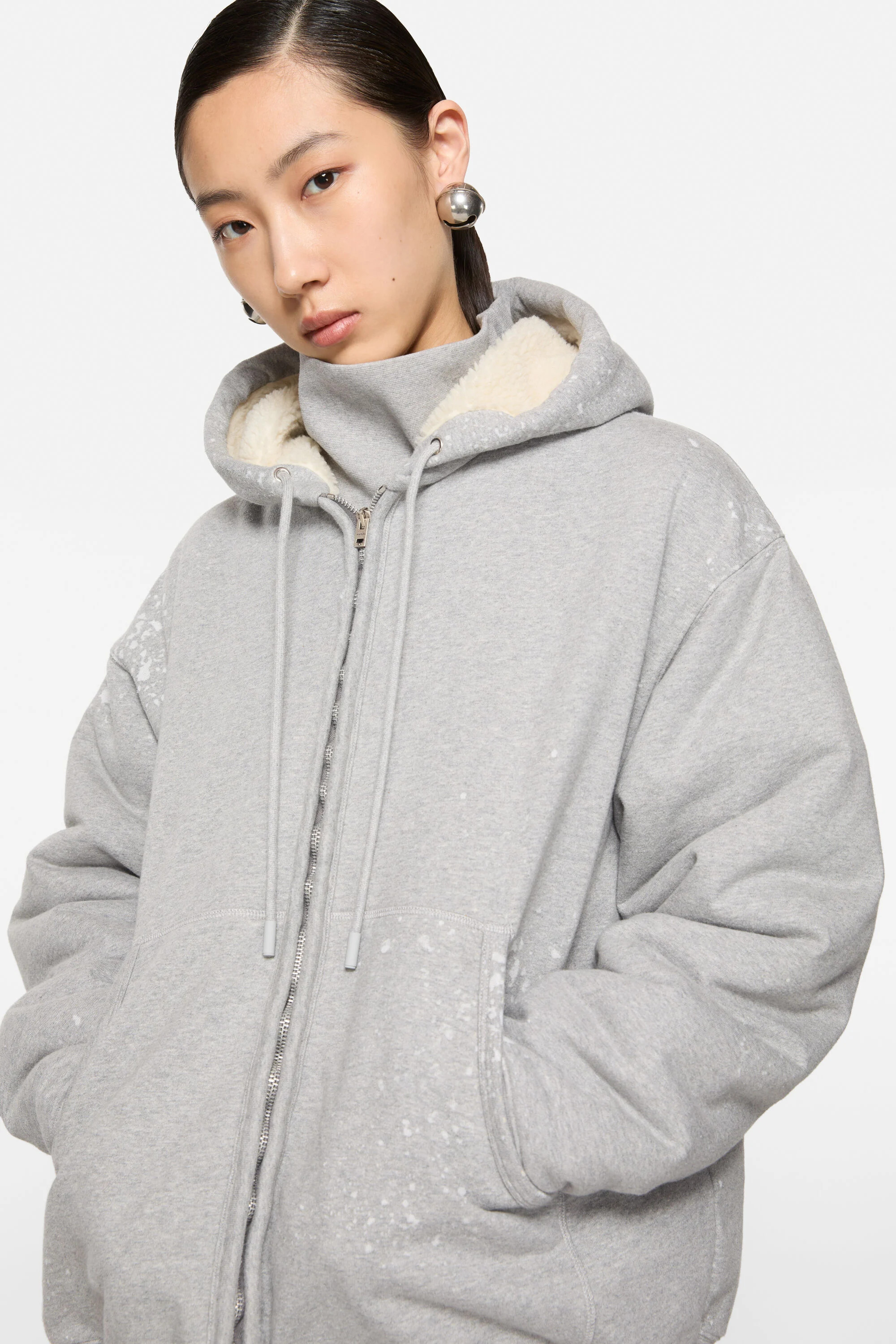 Hooded zipper sweater - Grey Melange - 4