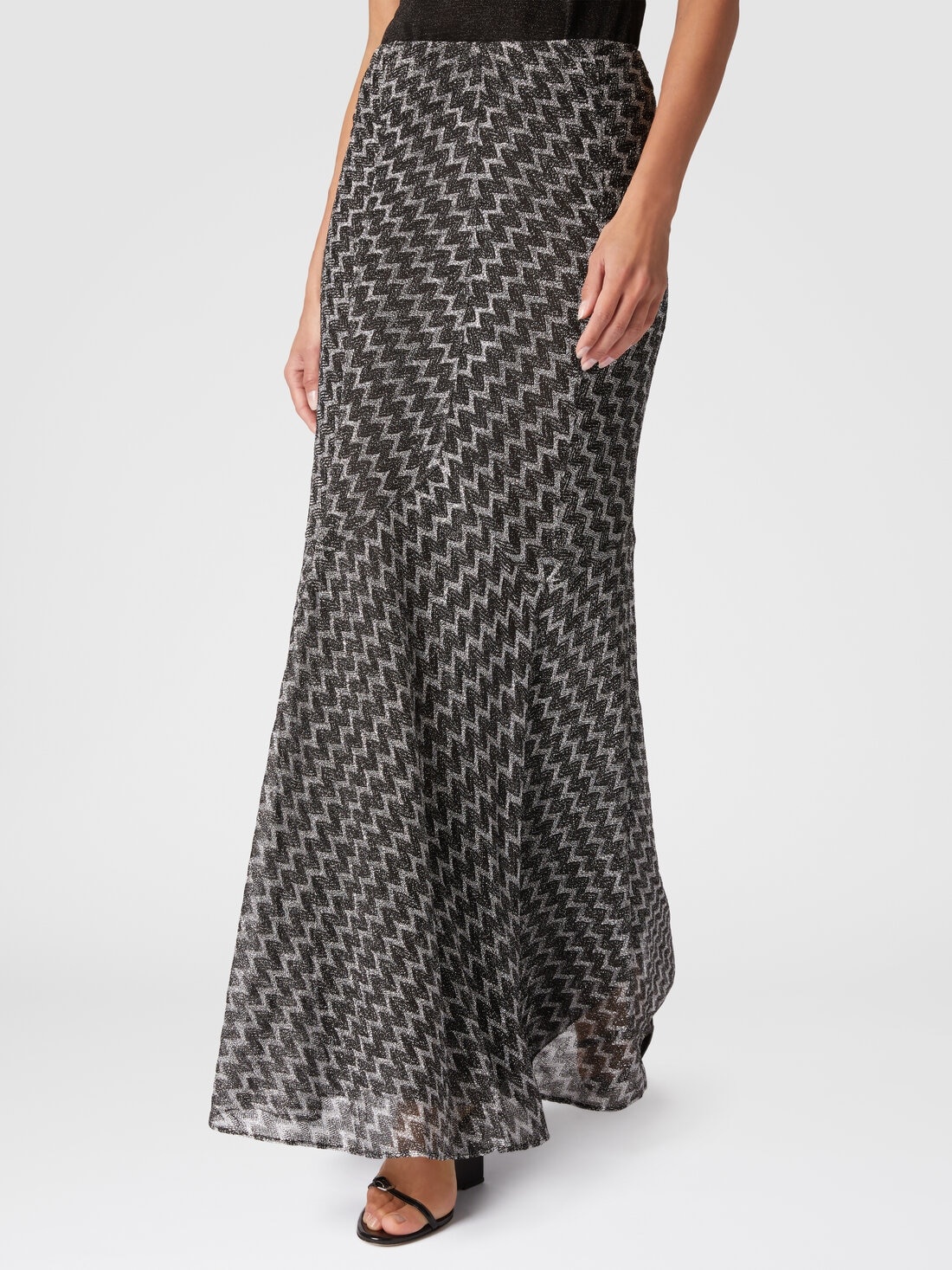 Long flared skirt in zig zag lamé viscose blend - 4