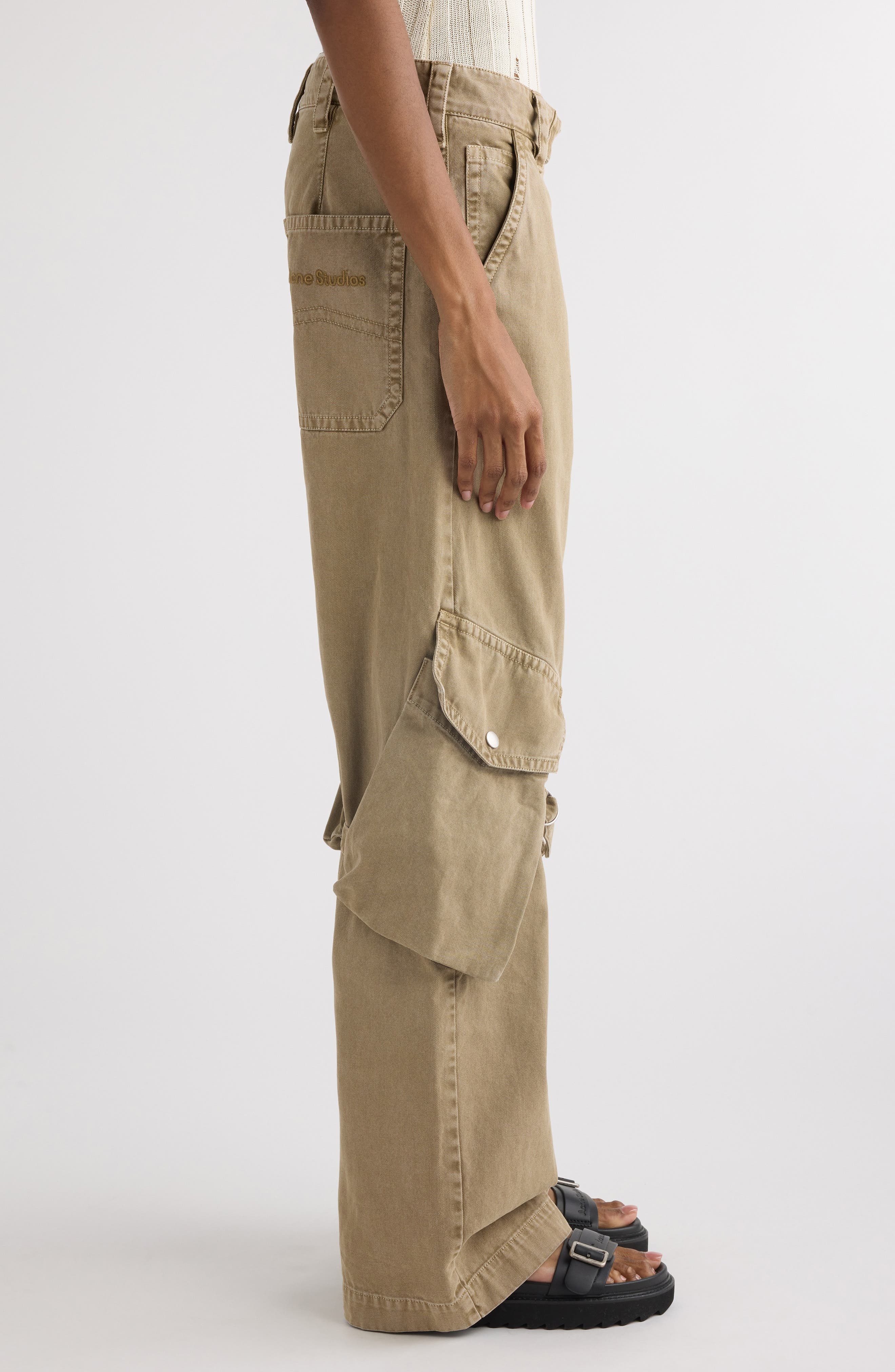 Acne Studios Potinal Cotton Canvas Cargo Trousers in Washed Beige Dru at Nordstrom - 4