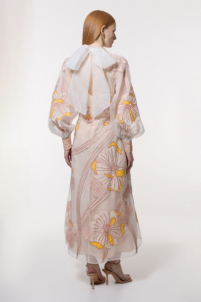 Applique Organdie Floral Graphic Woven Maxi Dress 6
