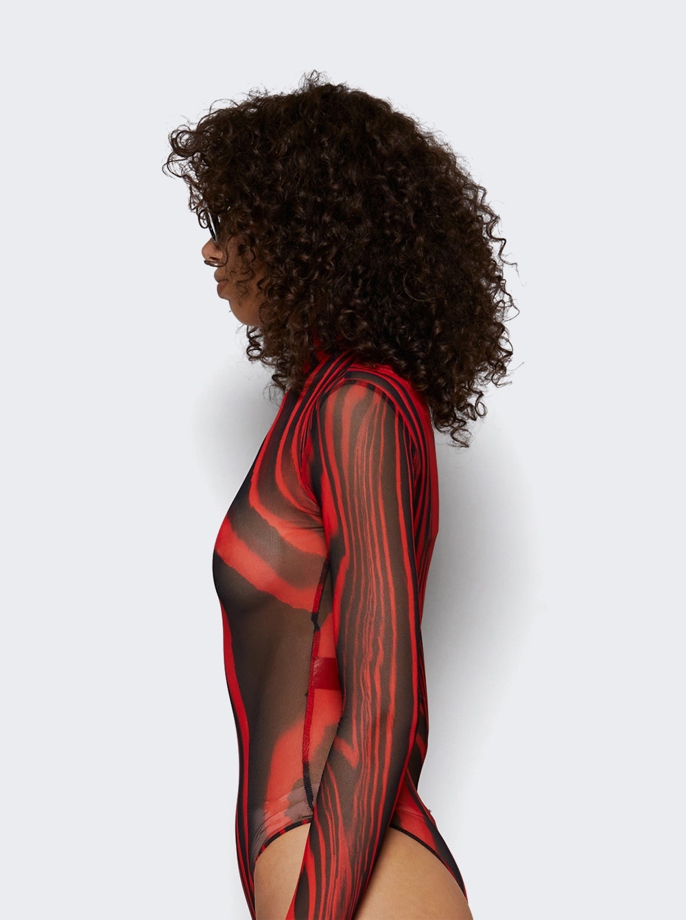 Printed Mesh Bodysuit Red And Black - 3