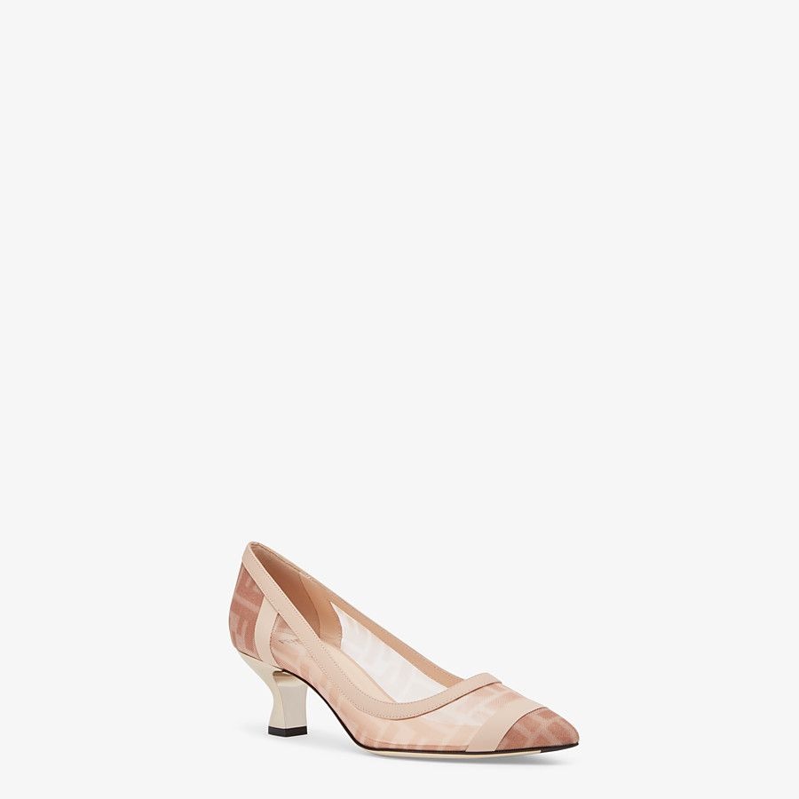 Pink mesh and nude leather pumps with medium heel - 2