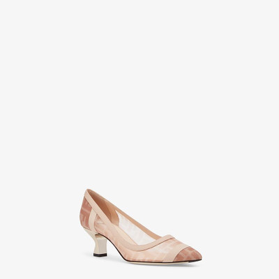 FENDI Pink mesh and nude leather pumps with medium heel outlook