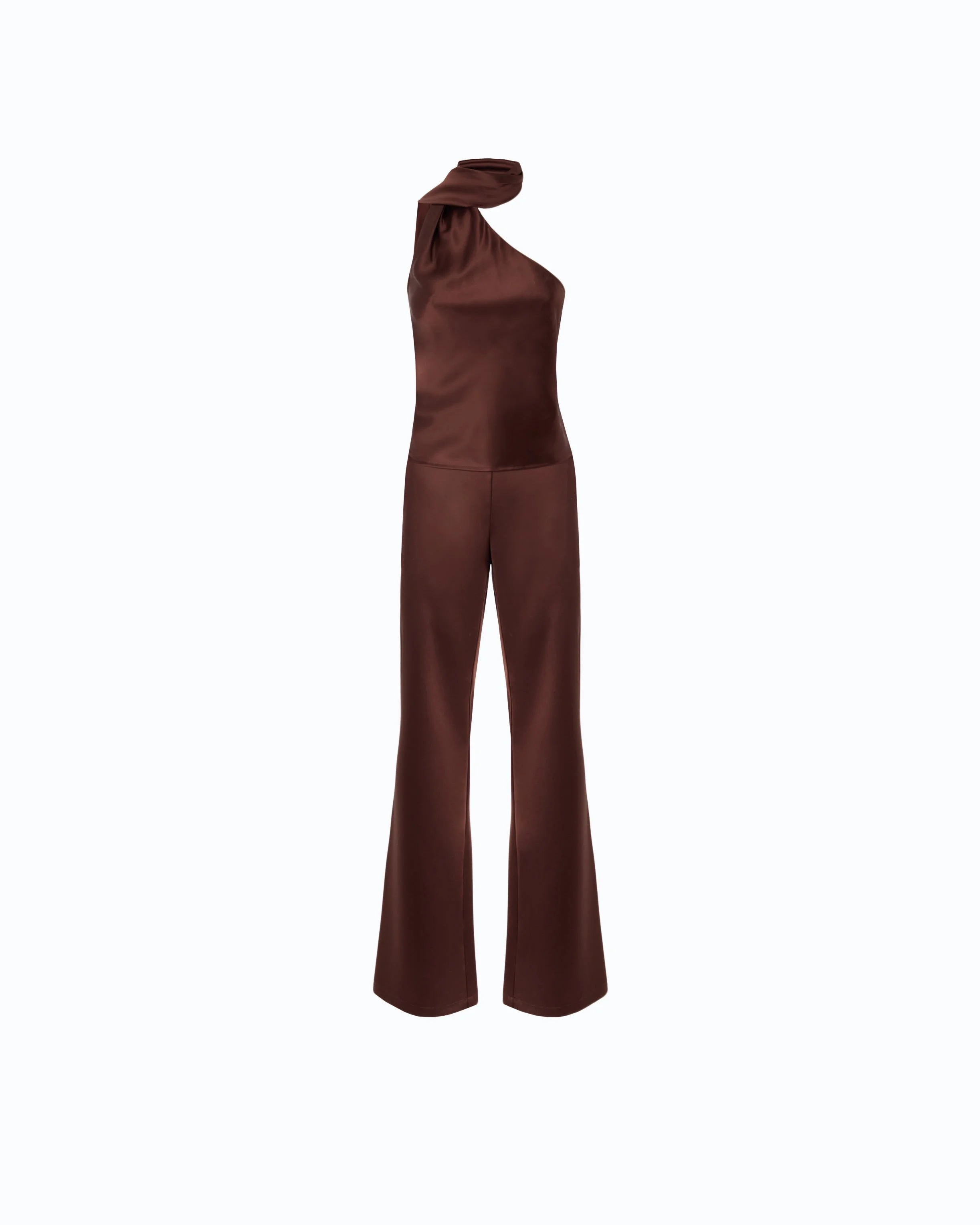 LONG SATIN JUMPSUIT WITH SASH - 1