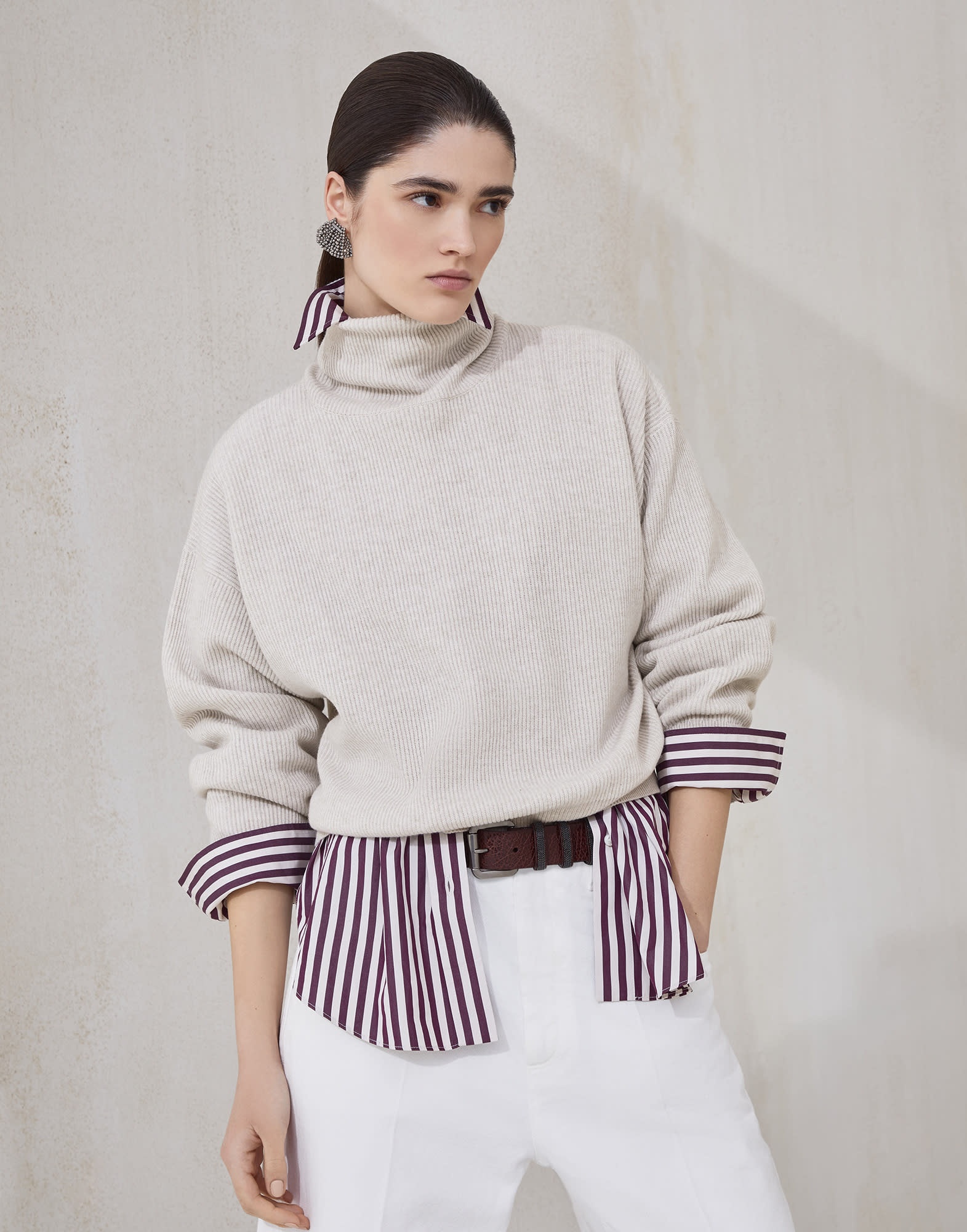 Virgin wool, cashmere and silk English rib turtleneck sweater - 4