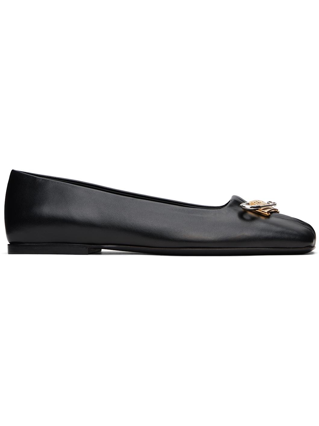 Black Safety Pin Gathered Lambskin Ballerina Flats - 1
