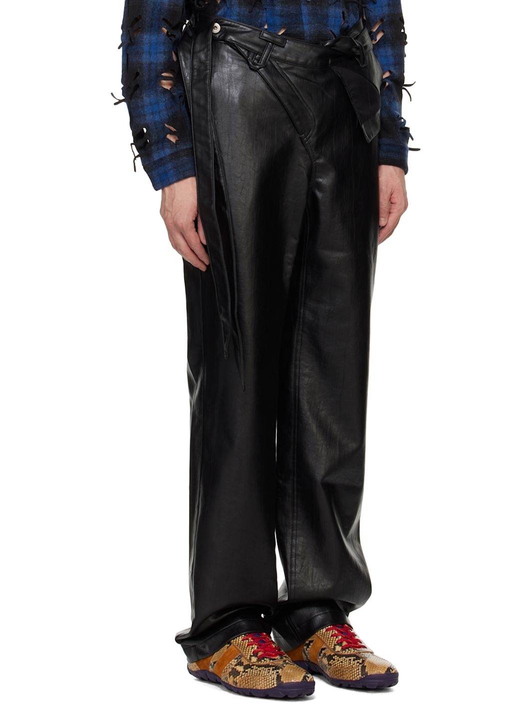 Black Layered Belt Faux-Leather Trousers - 2