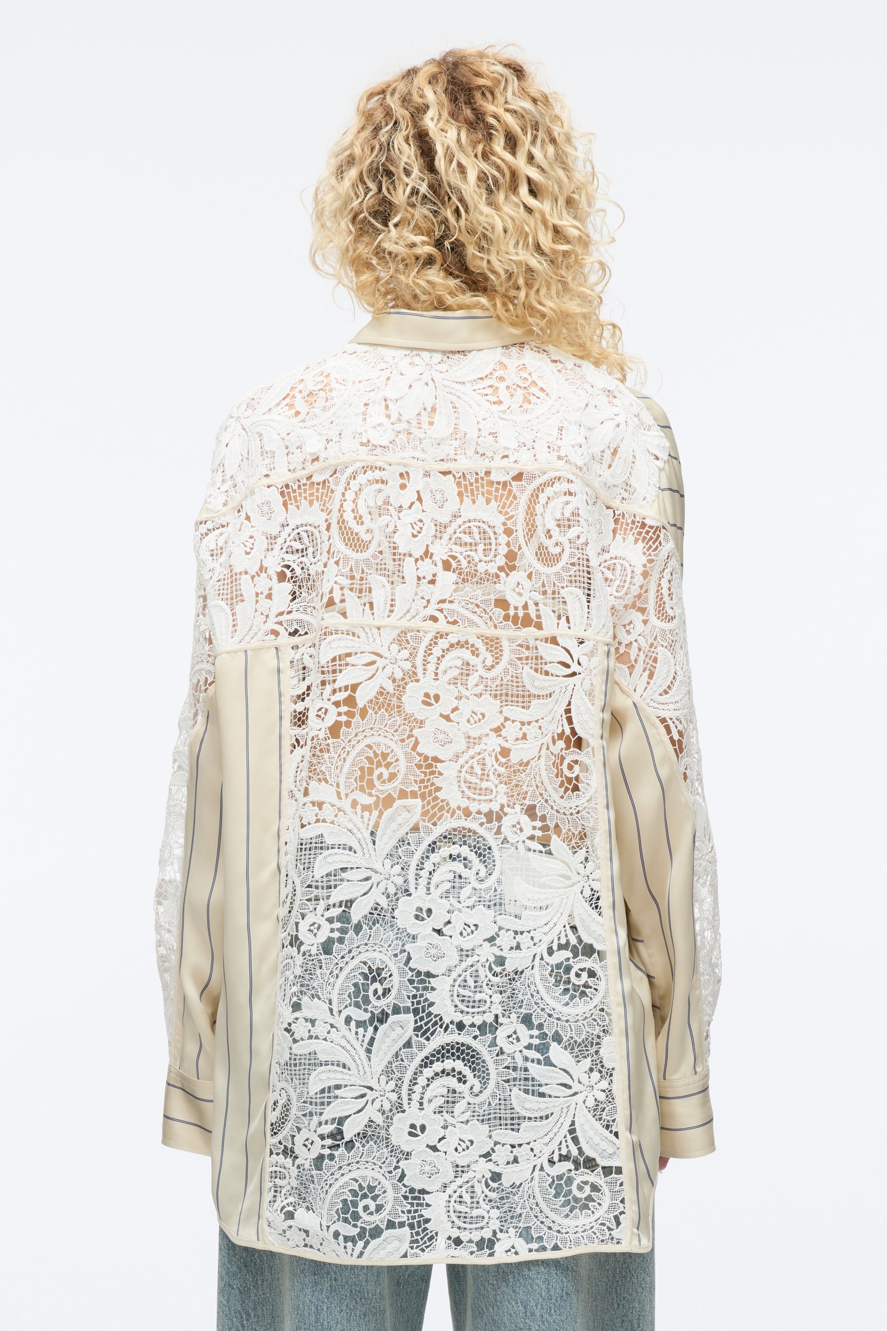 Stripe Shirt with Corded Lace - 5