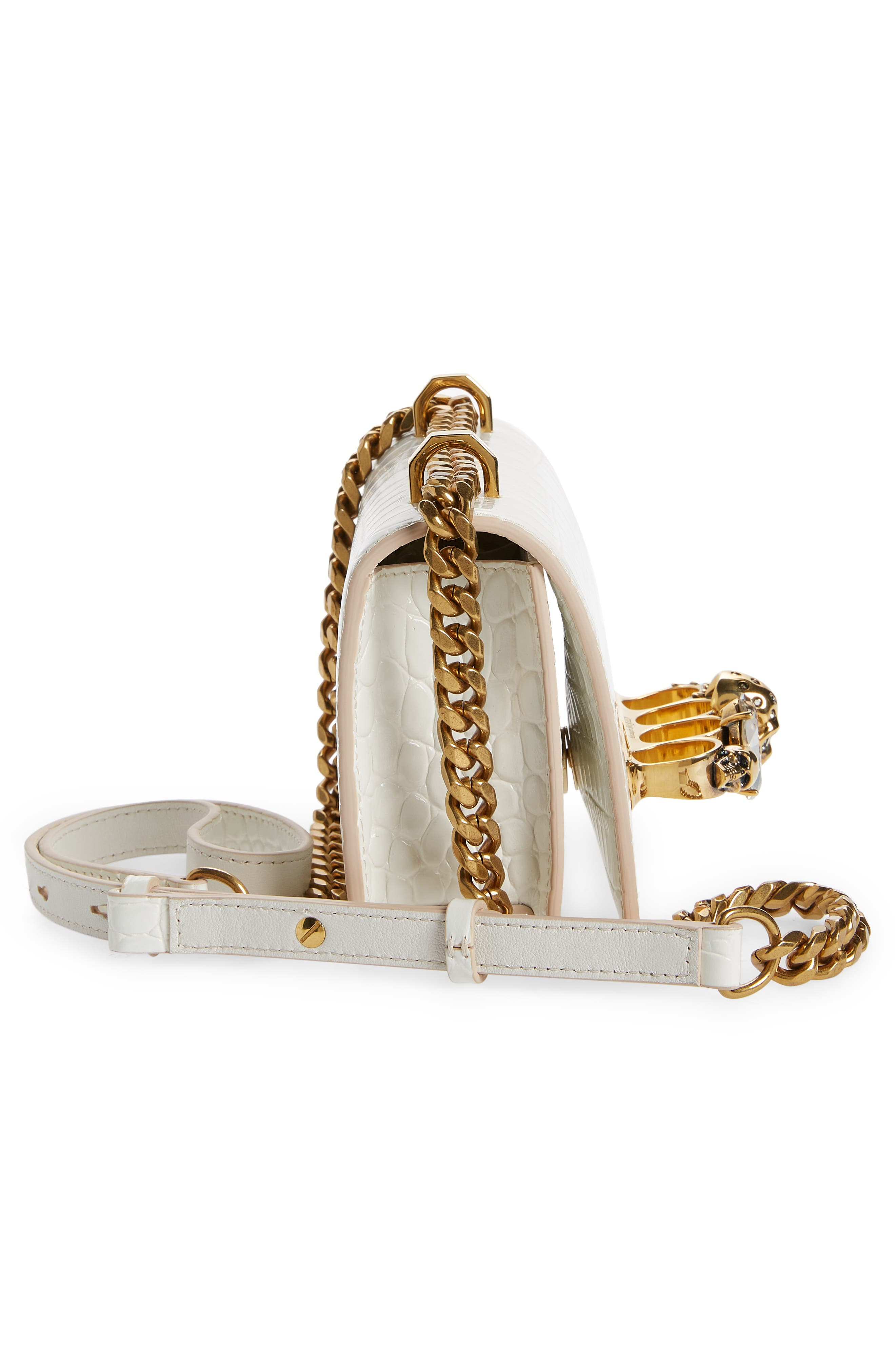 Mini Jeweled Croc Embossed Leather Satchel - 6