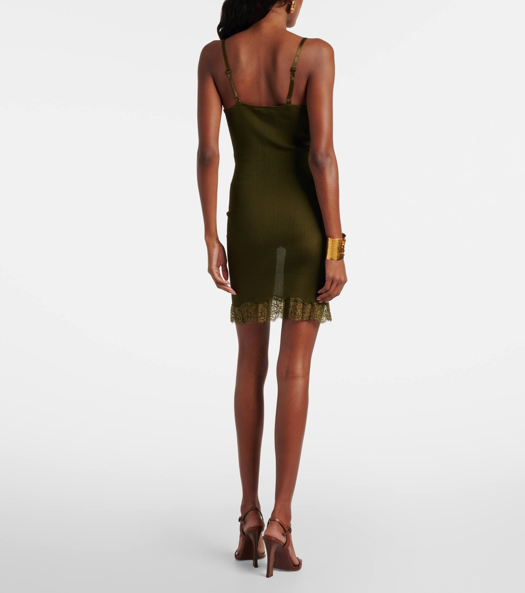 Lace-trimmed silk jersey slip dress - 3