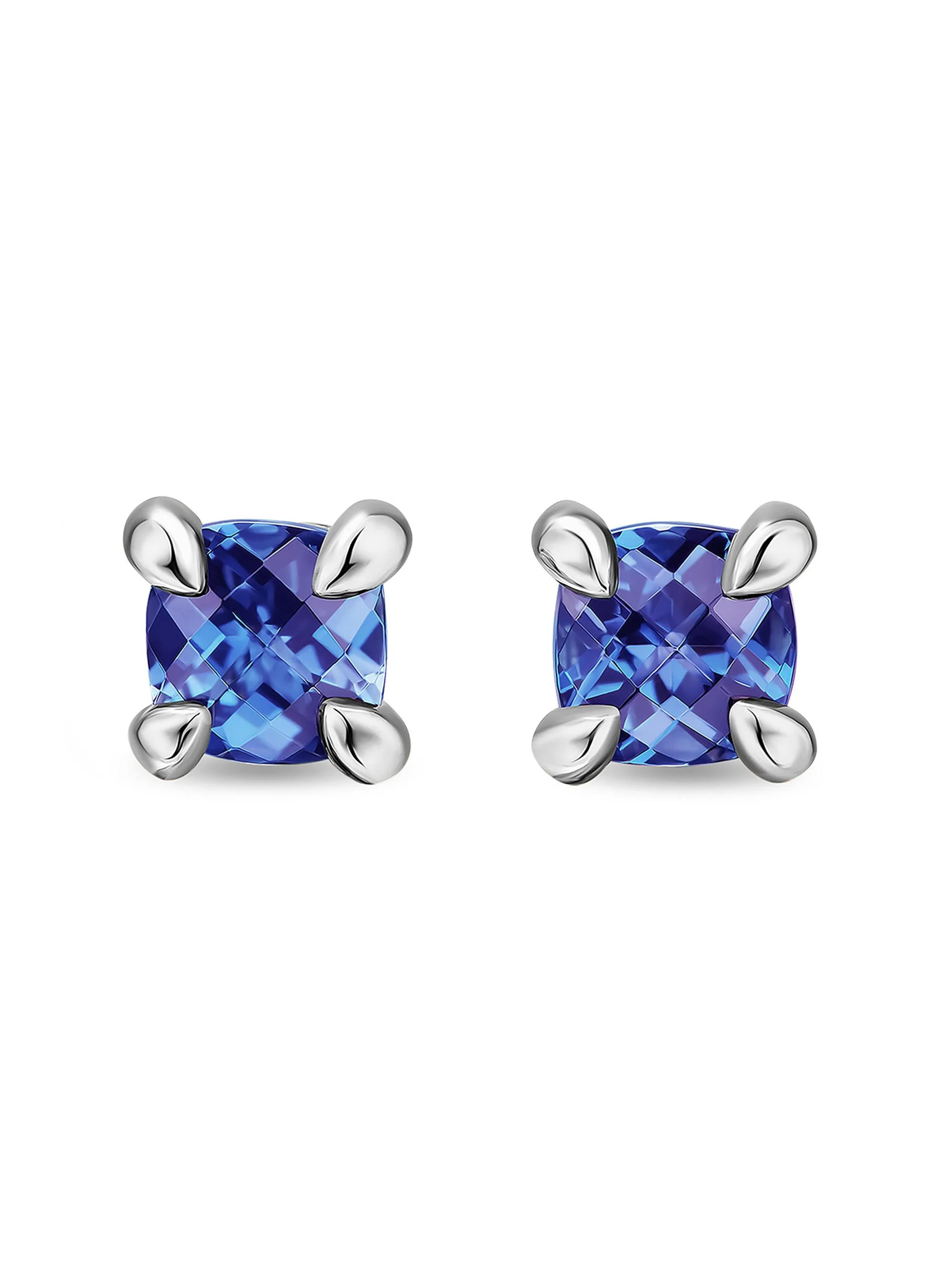 Women's Micro Chatelaine Stud Earrings in 18K White Gold with Tanzanite, 4.8MM - Tanzanite - 1