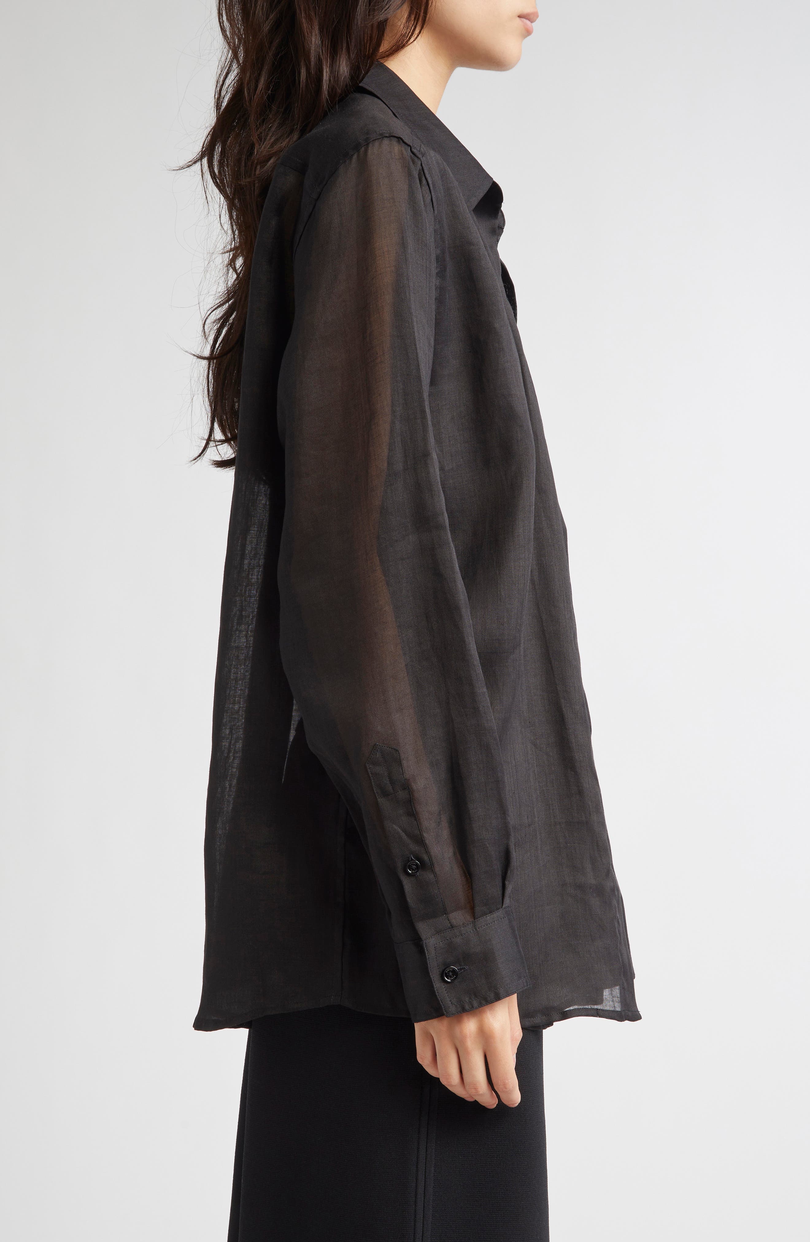 TOTEME Double Collar Button-Up Shirt in Black at Nordstrom - 4