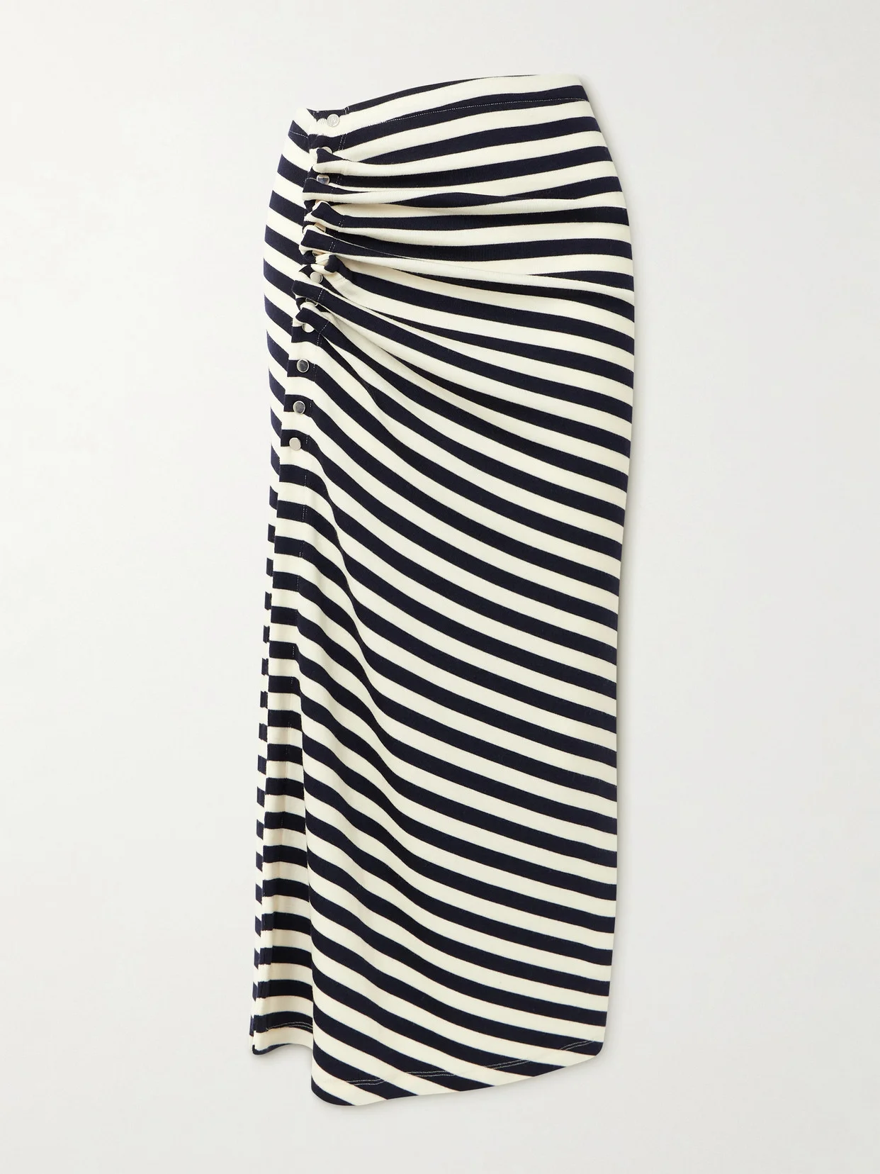 Gathered Striped Wool-blend Midi Skirt - 1