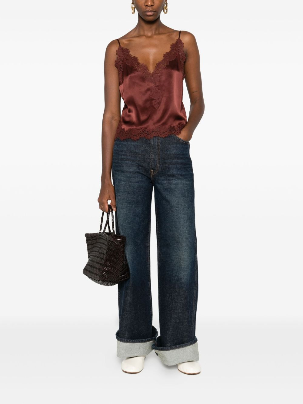 lace-trimmed satin top - 2
