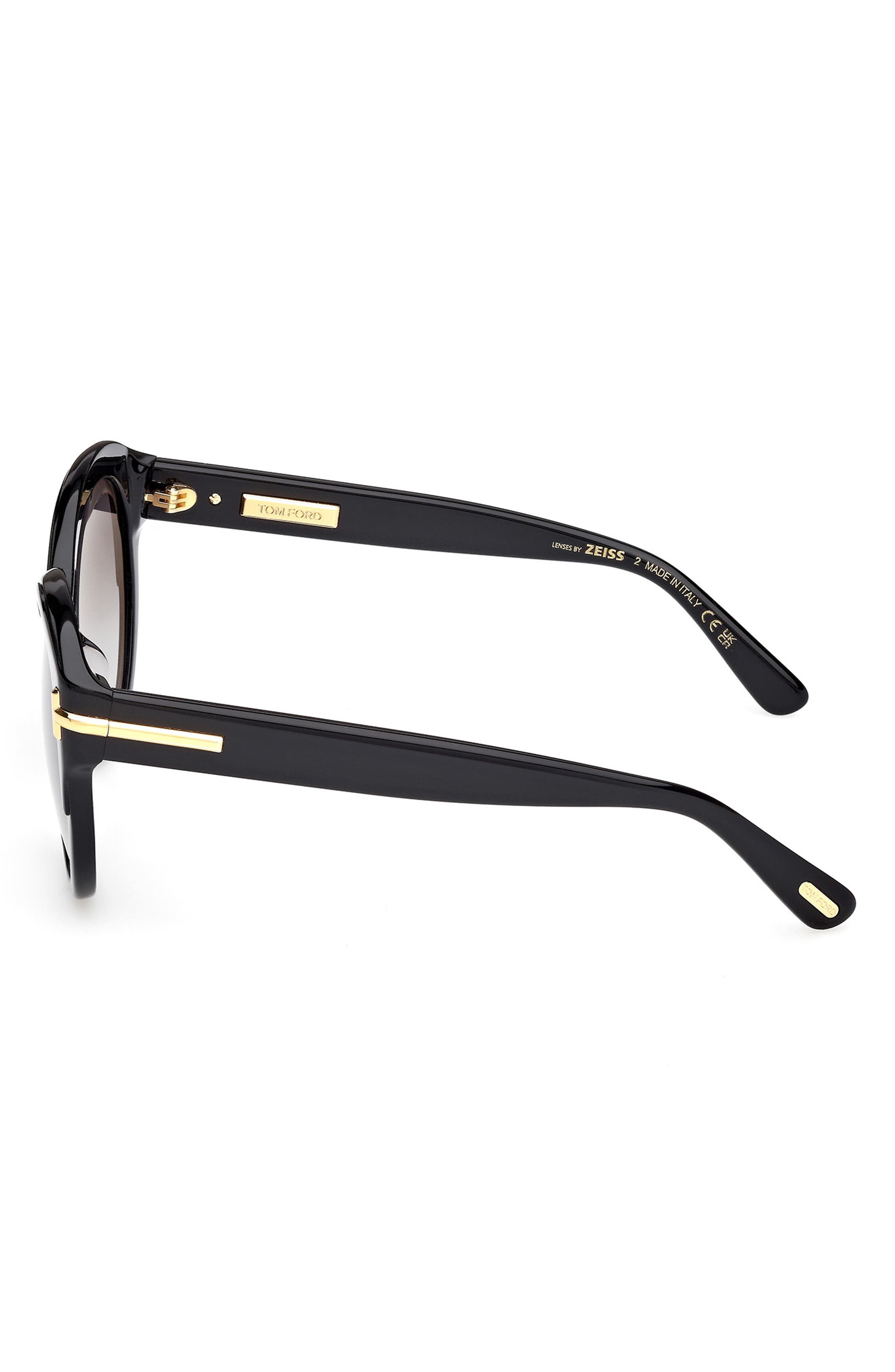 TOM FORD Icon 57mm Gradient Round Sunglasses in Shiny Black Beveled /Smoke at Nordstrom - 3