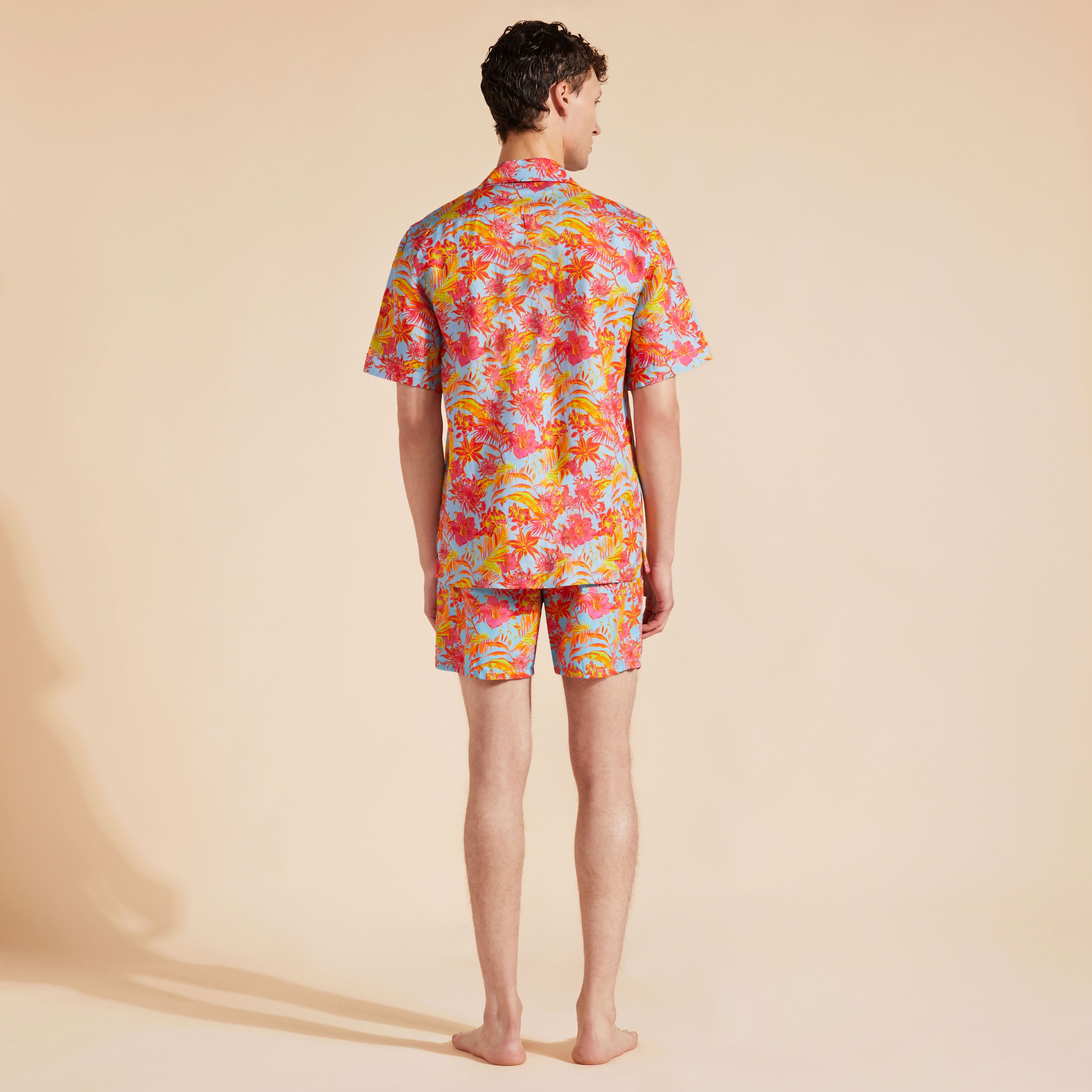 Men Bowling Linen Shirt Tahiti Flowers - 4
