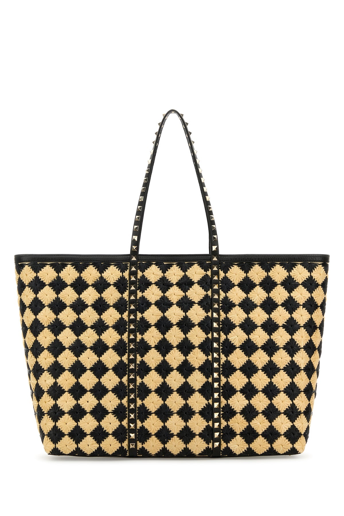 Embroidered raffia Rockstud shopping bag - 3