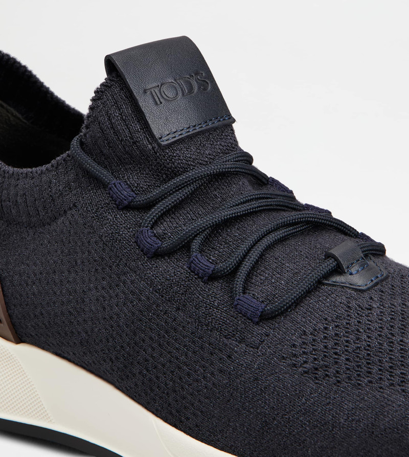 SOCK SNEAKERS IN TECHNICAL FABRIC AND LEATHER - BLUE, BROWN 5