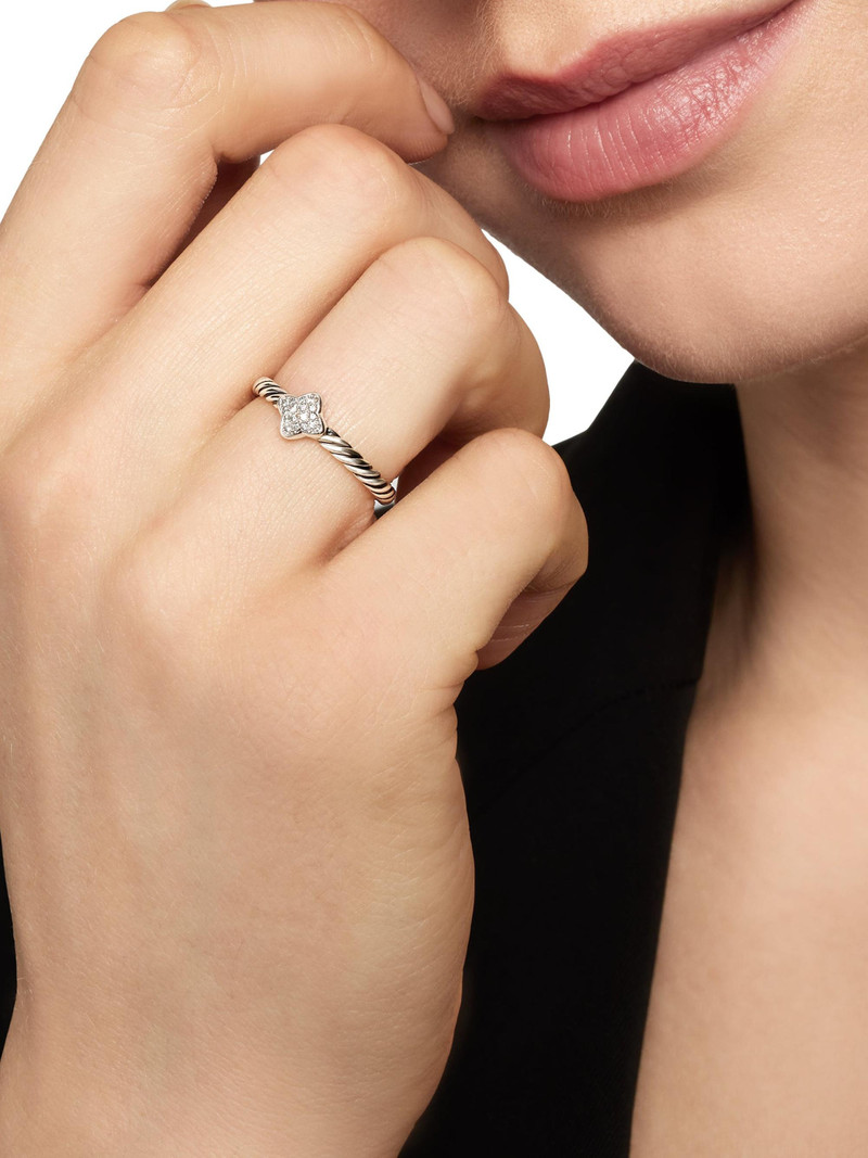 Women's Cable Collectibles Quatrefoil Stack Ring in Sterling Silver - Diamond 7
