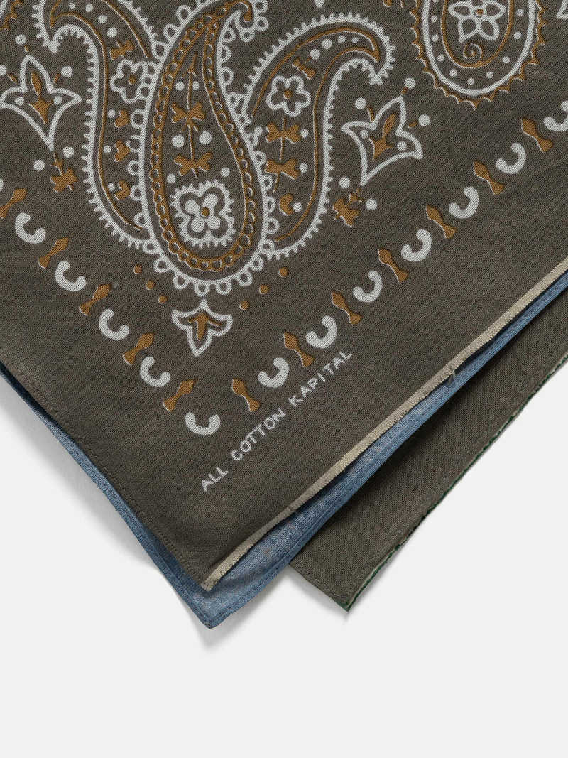 Kapital Fastcolor Selvedge Bandanna (PaisleyPatchwork) KHAKIxSAX outlook