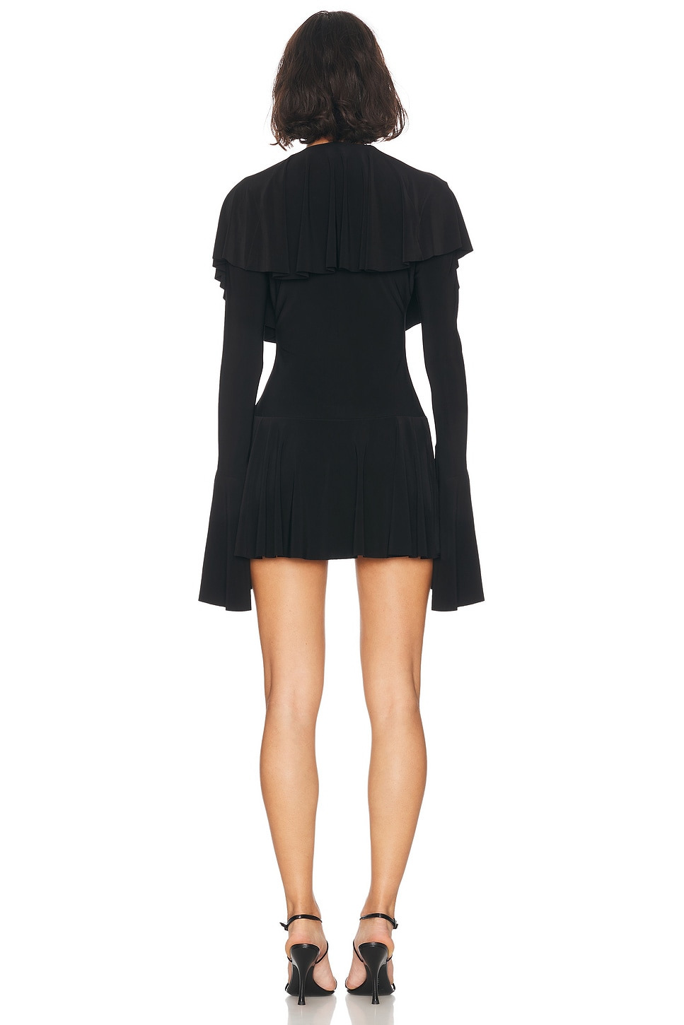 Long Sleeve Deep V Ruffle Mini Dress - 3