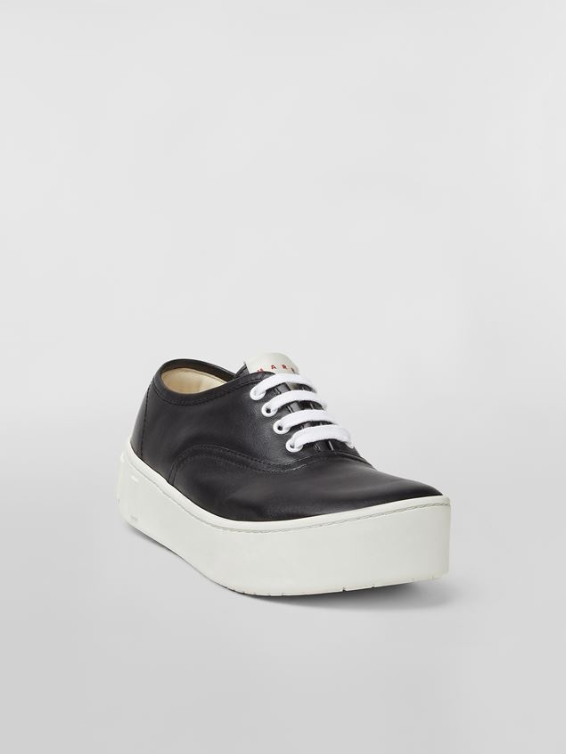 BLACK SMOOTH CALFSKIN SNEAKER WITH MAXI LOGO IN RELIEF - 2