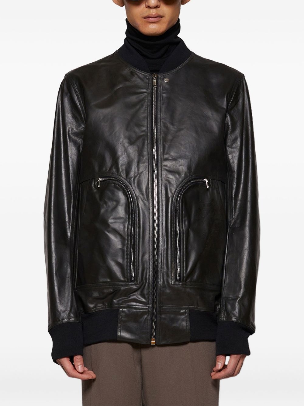 zip-up leather jacket - 3
