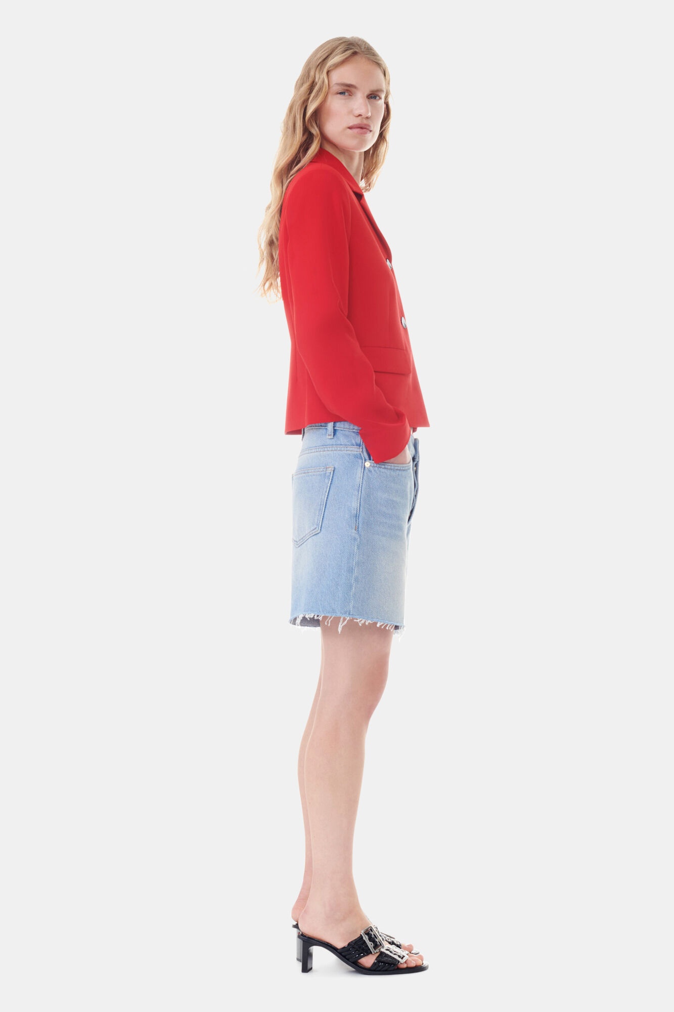 RED TWILL SUITING FITTED BLAZER - 5