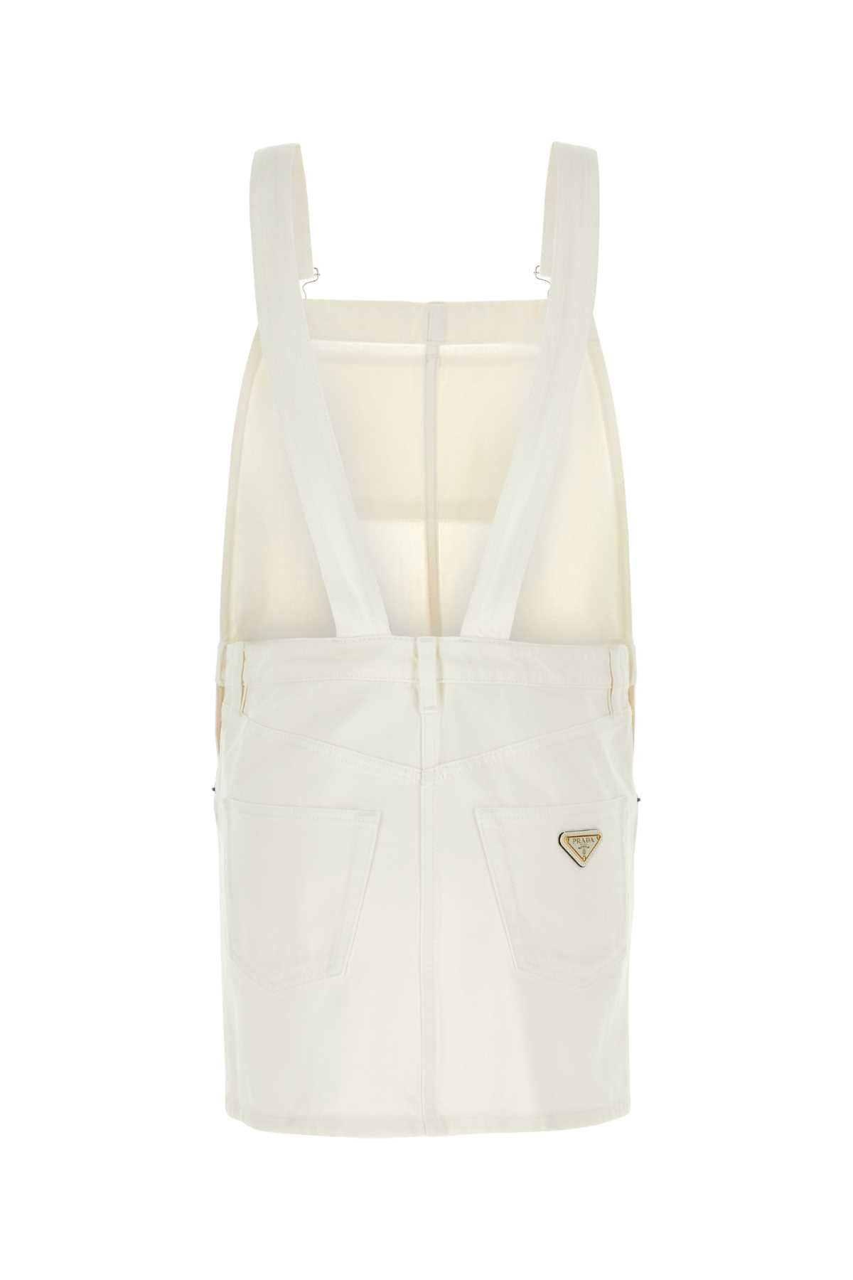 Prada Women White Denim Dungarees Dress - 2