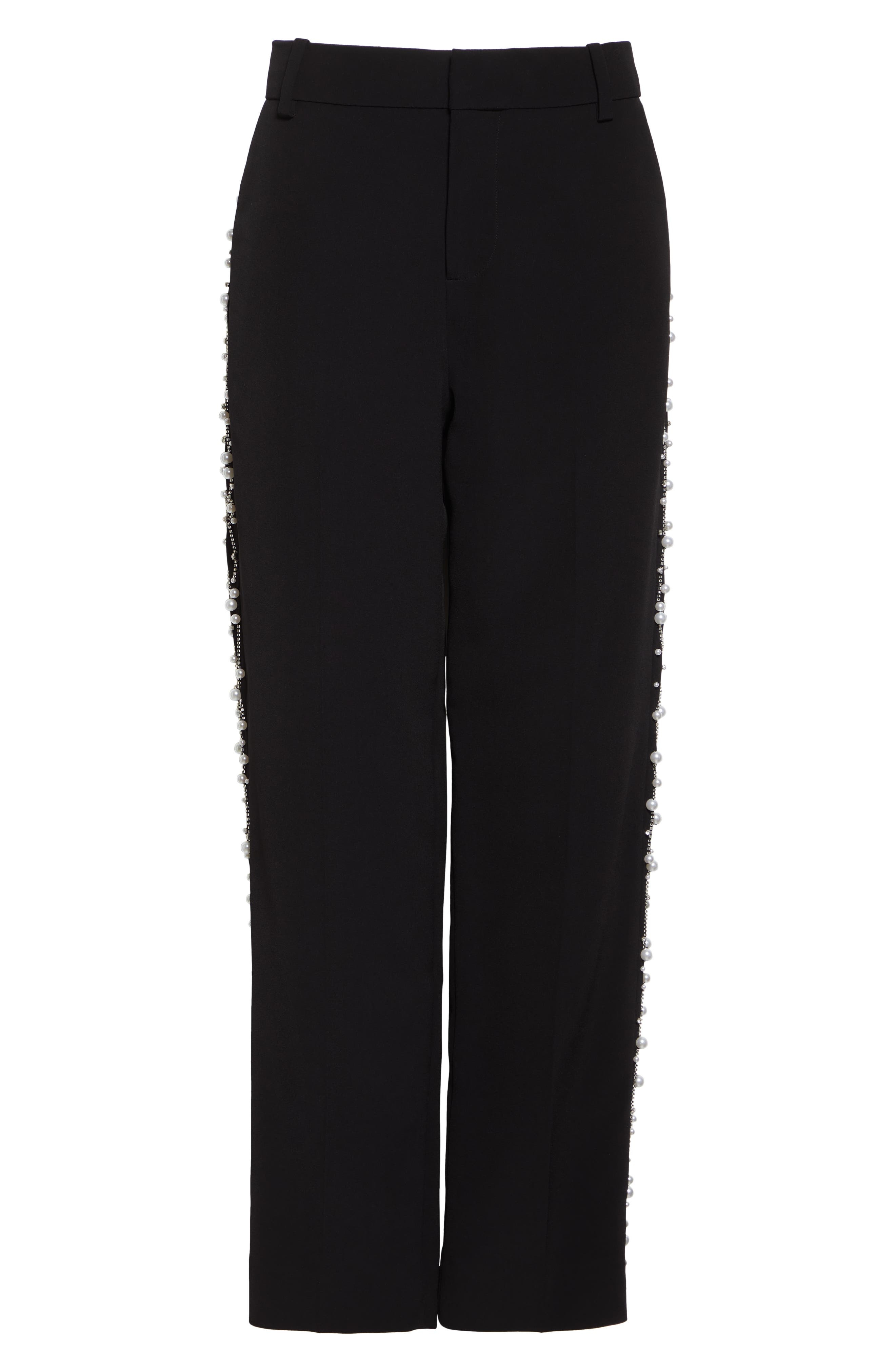 Balmain Imitation Pearl Constellation Embroidered Pants in Black/Crystal at Nordstrom - 6