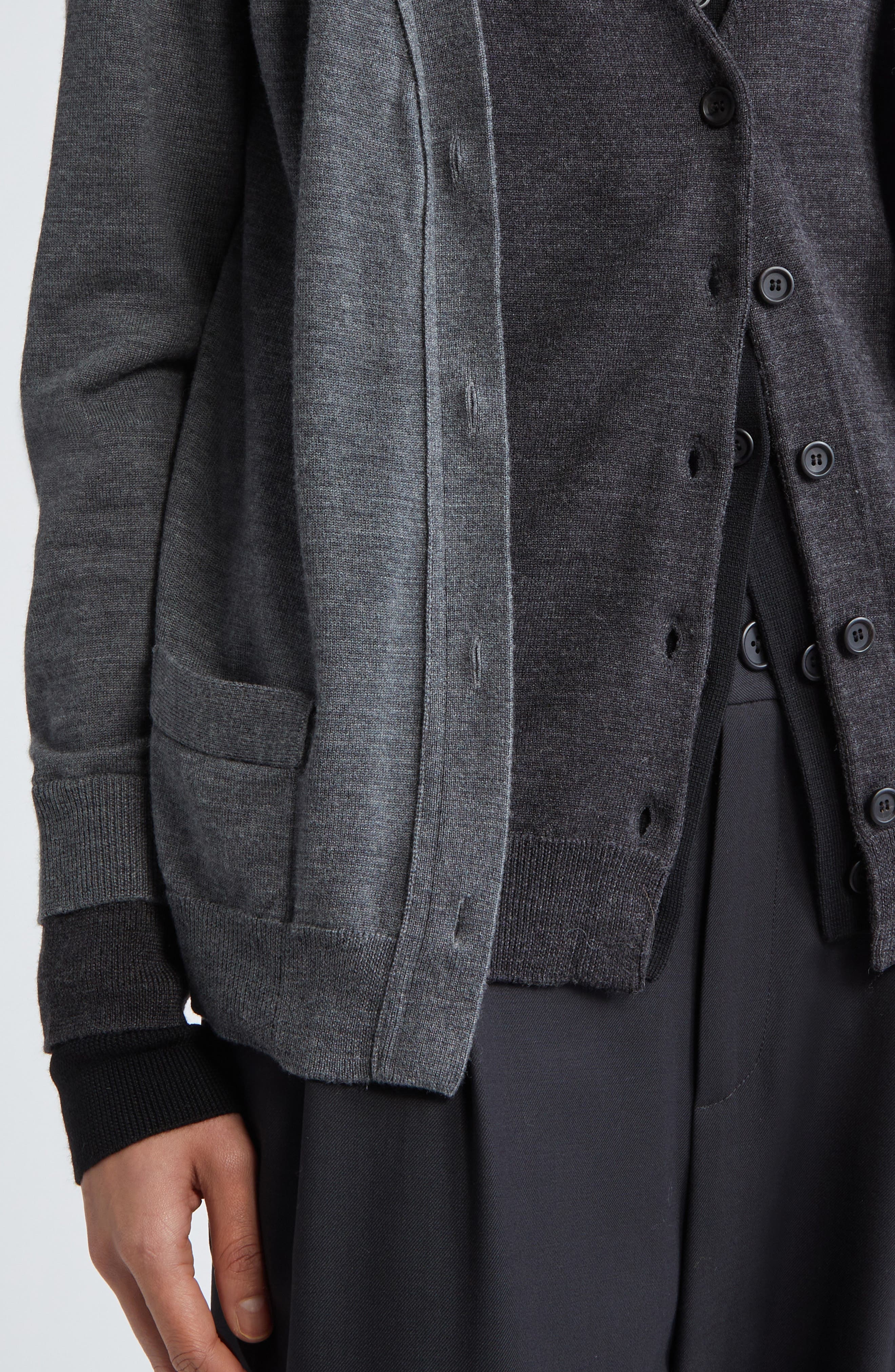 MONSE Trompe l'Oeil Triple Layer Cardigan in Black/Grey at Nordstrom - 5