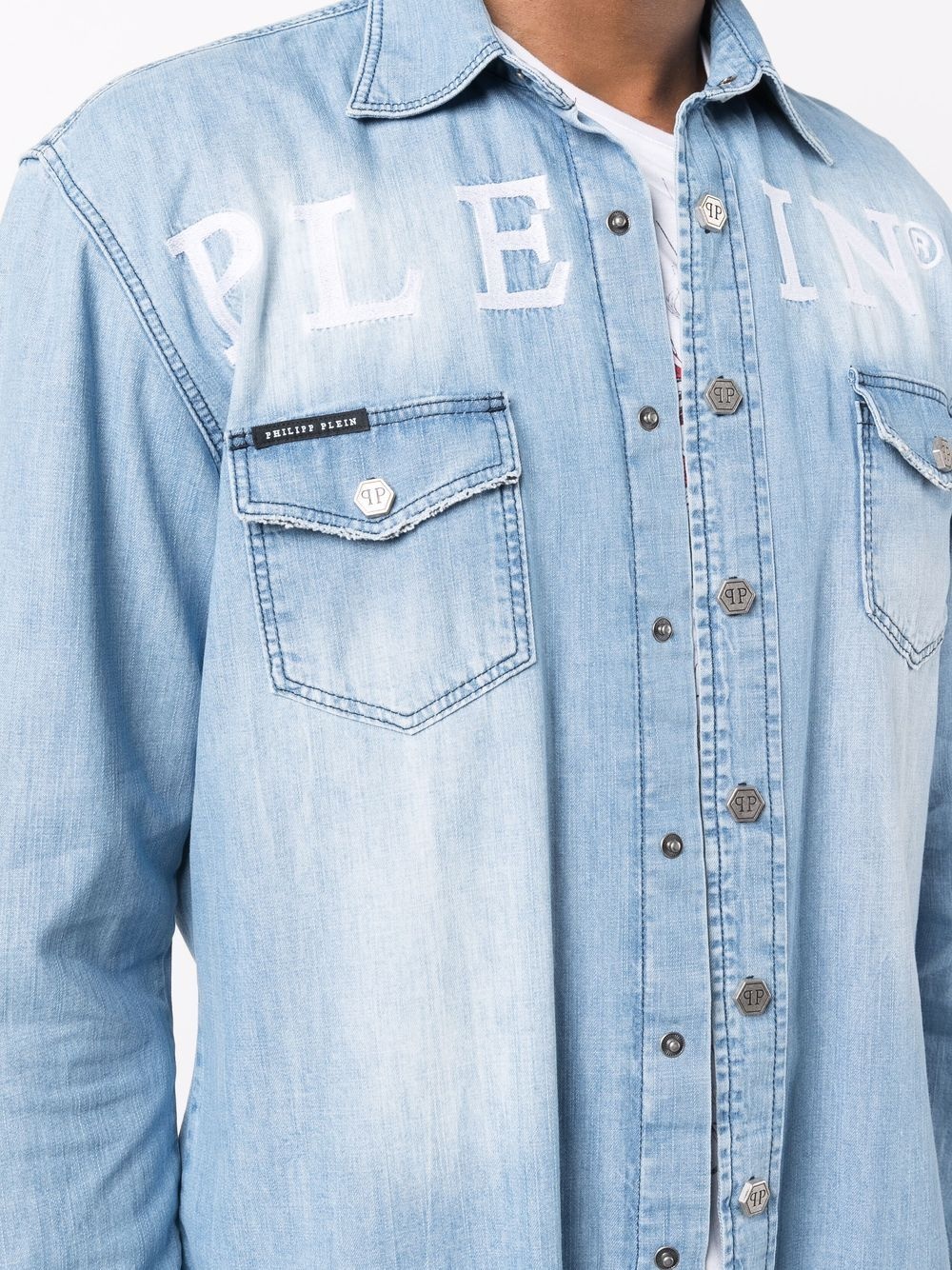 Plein embroidered denim shirt - 5